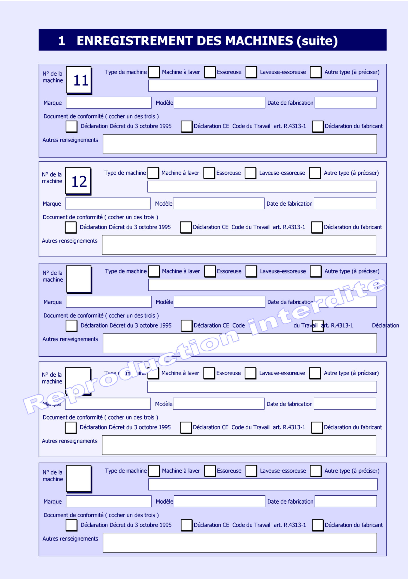 1 ENREGISTREMENT DES MACHINES (suite)