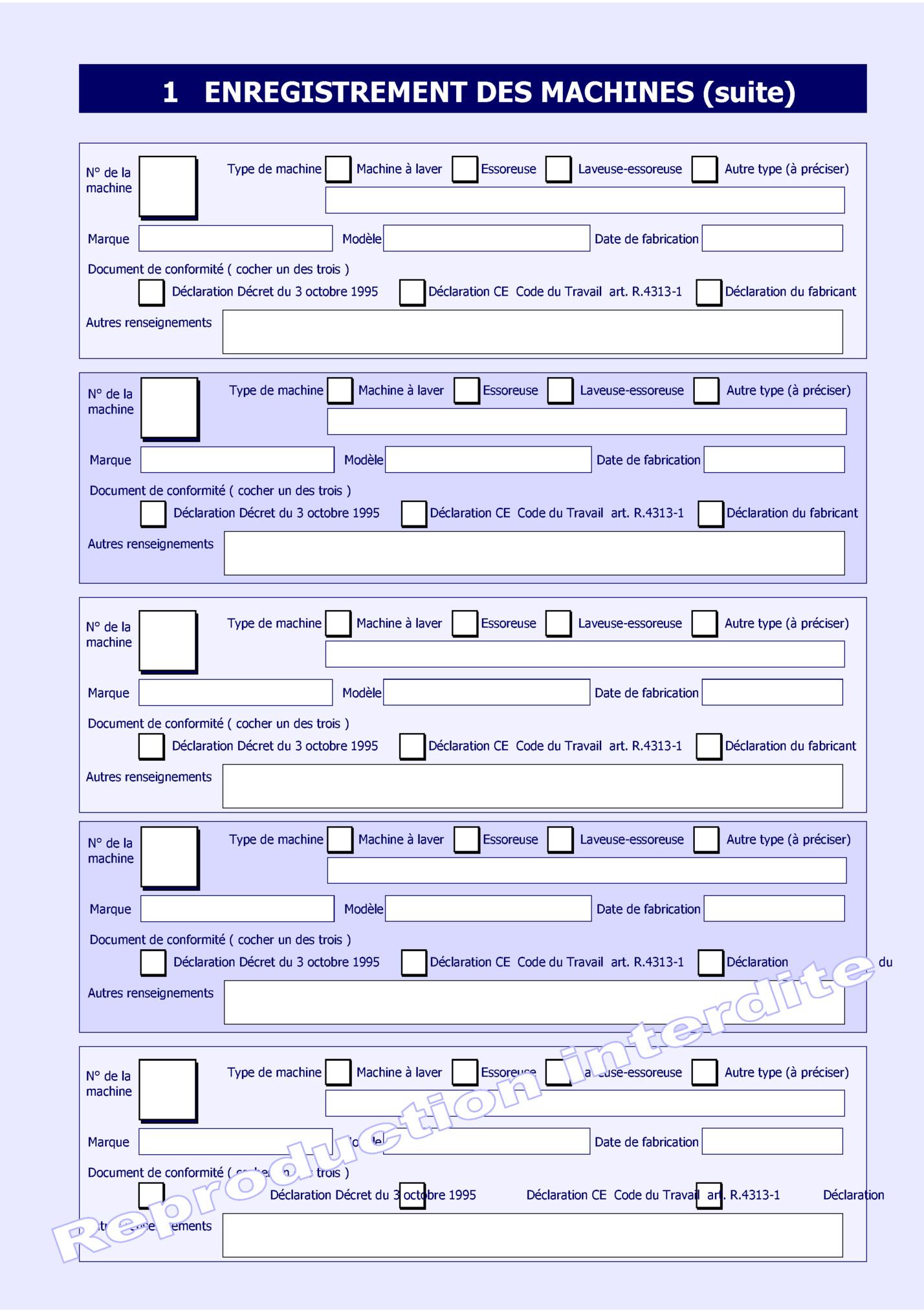 1 ENREGISTREMENT DES MACHINES (suite)