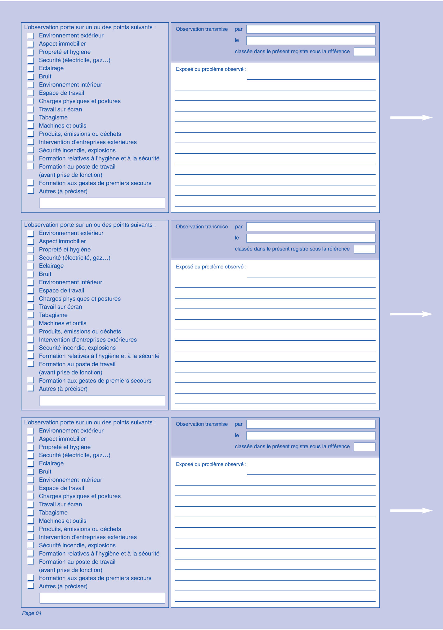 L’observation porte sur un ou des points suivants : L’observation porte sur un ou des points suivants :
