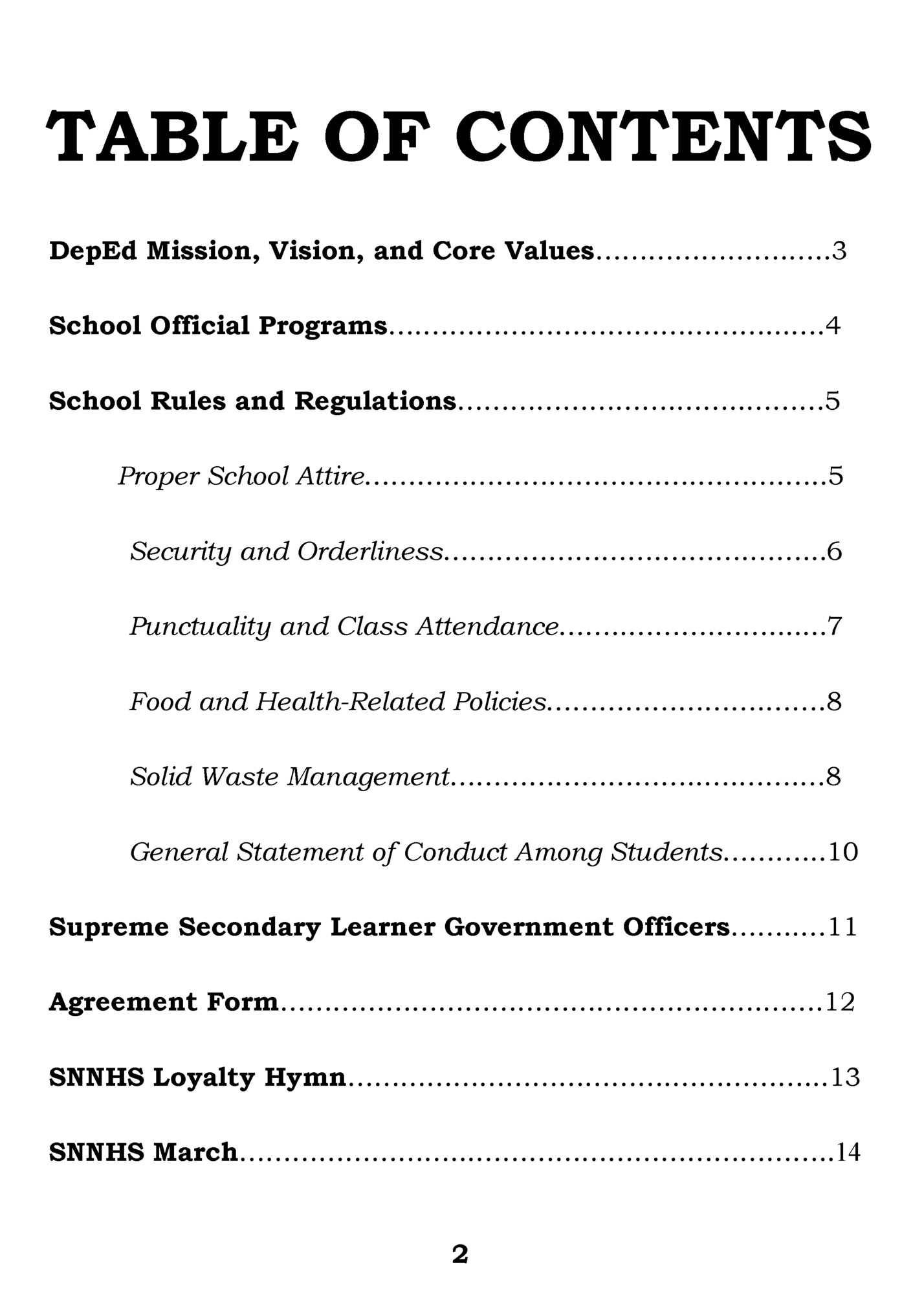 TABLE OF CONTENTS