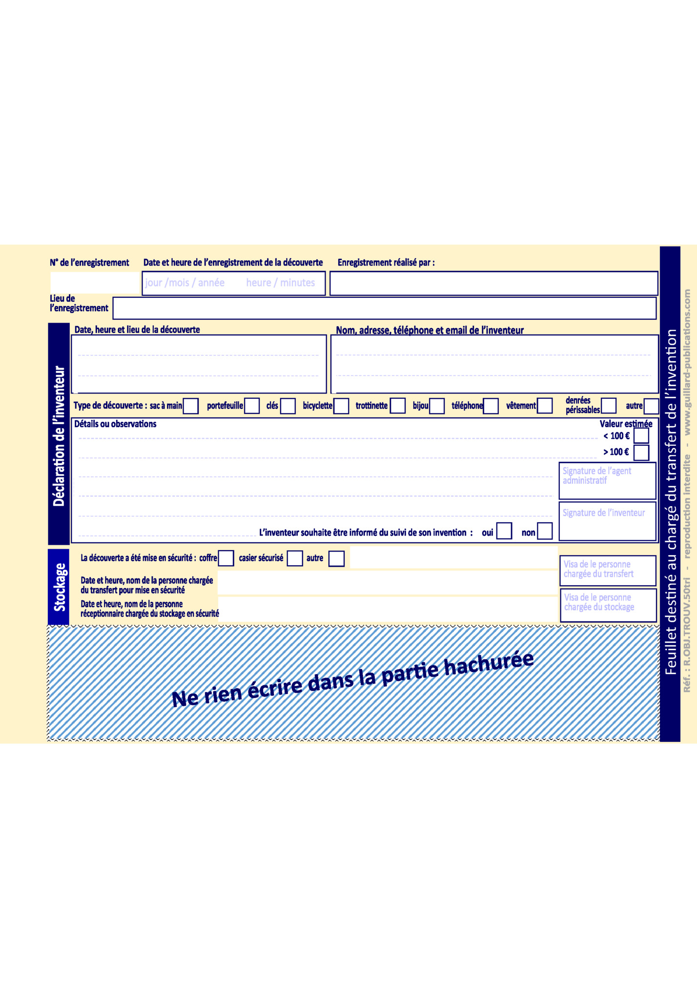Feuillet destiné au chargé du transfert de l’invention