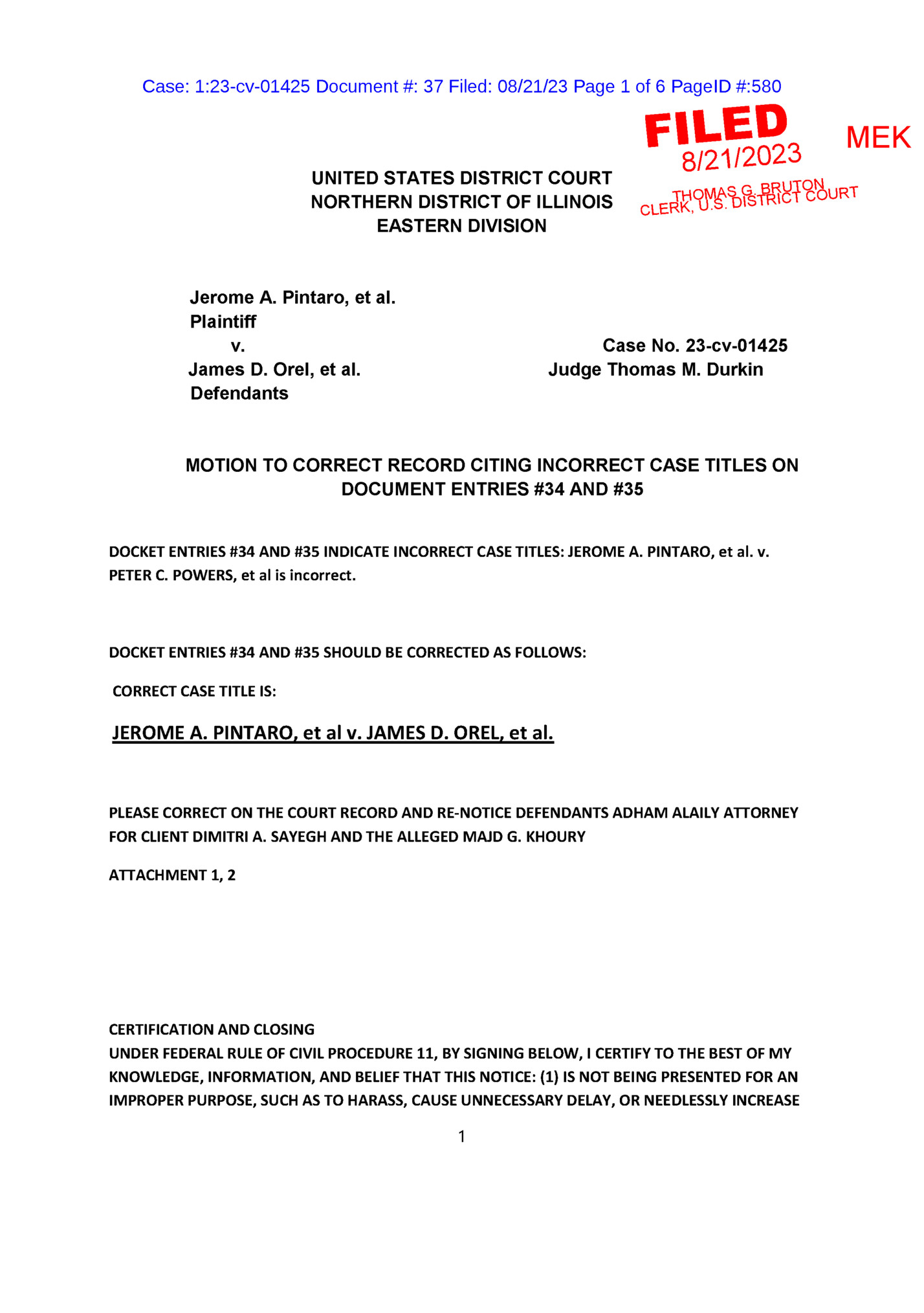 Case: 1:23-cv-01425 Document #: 37 Filed: 08/21/23 Page 1 of 6 PageID #:580