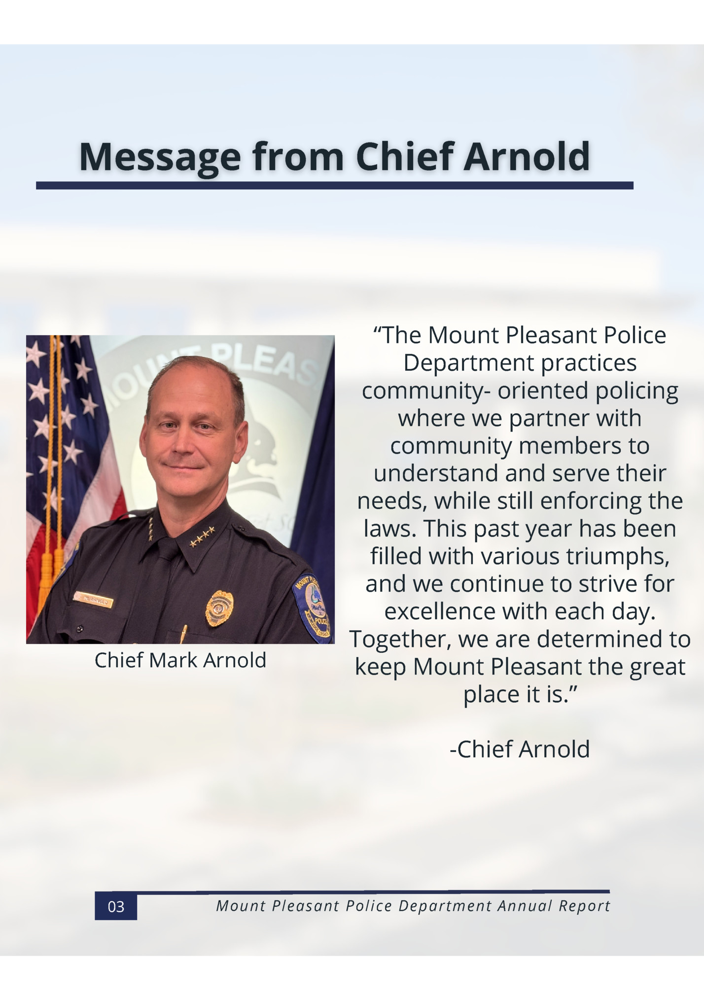 Message from Chief Arnold‌