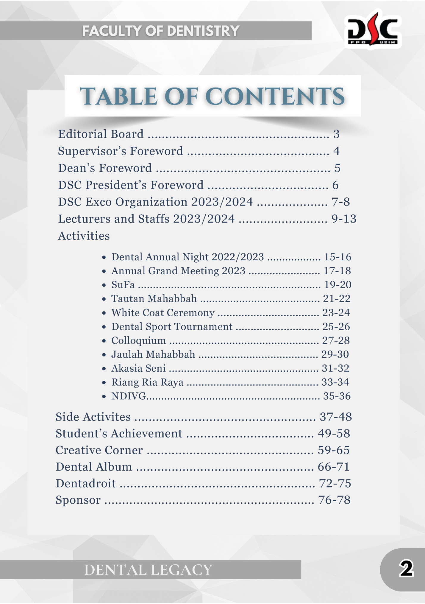 TABLE OF CONTENTS