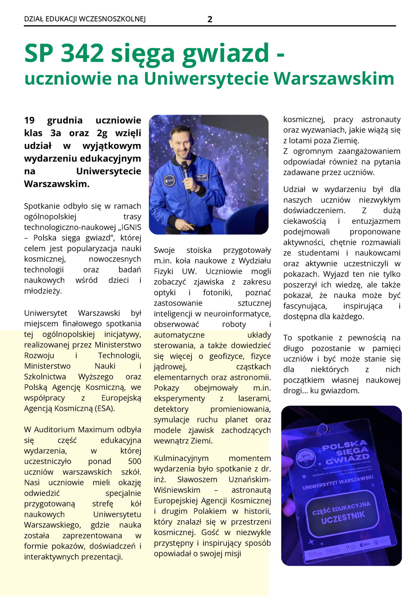 DZIAŁ EDUKACJI WCZESNOSZKOLNEJ