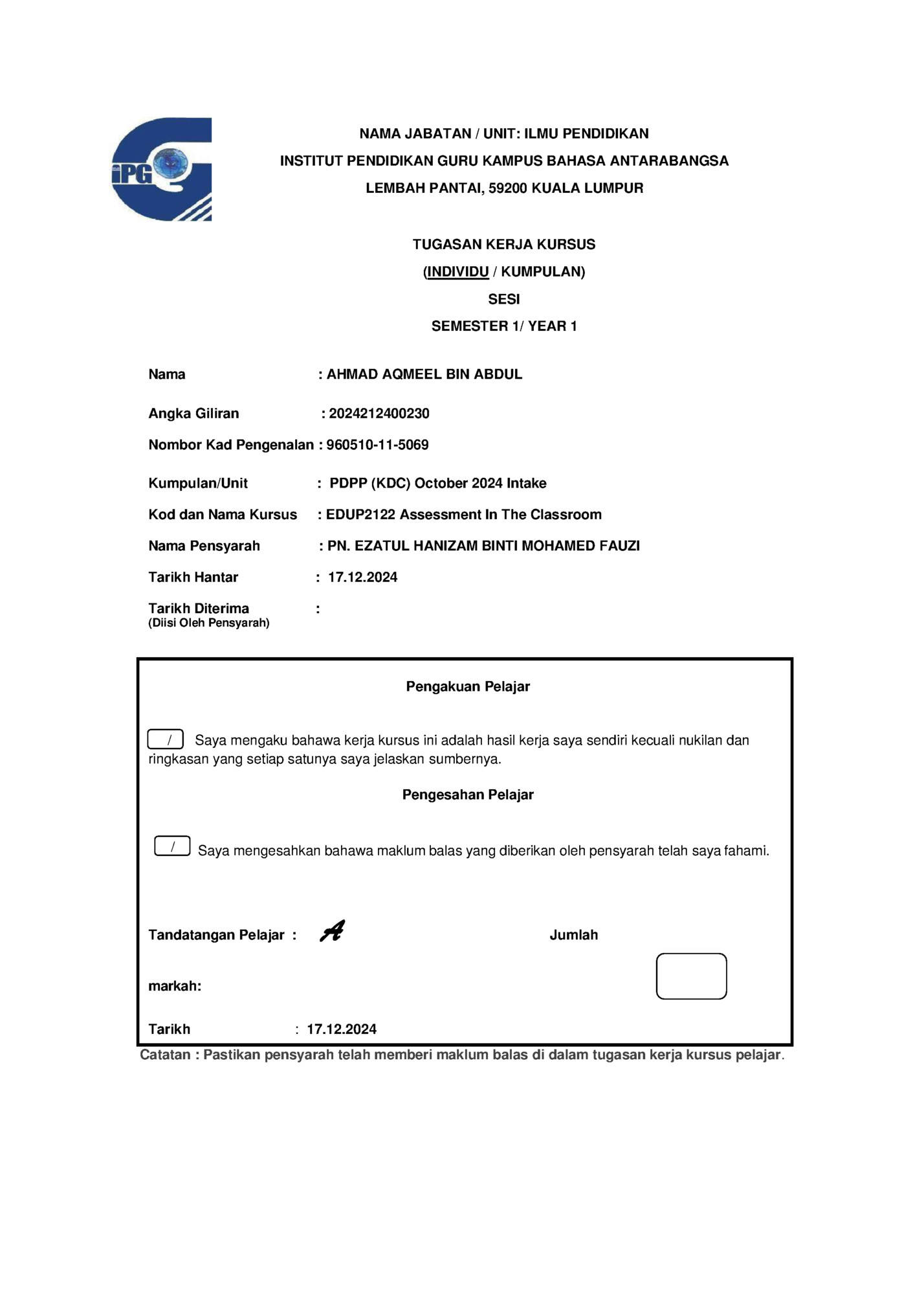 NAMA JABATAN / UNIT: ILMU PENDIDIKAN NAMA JABATAN / UNIT: ILMU PENDIDIKAN