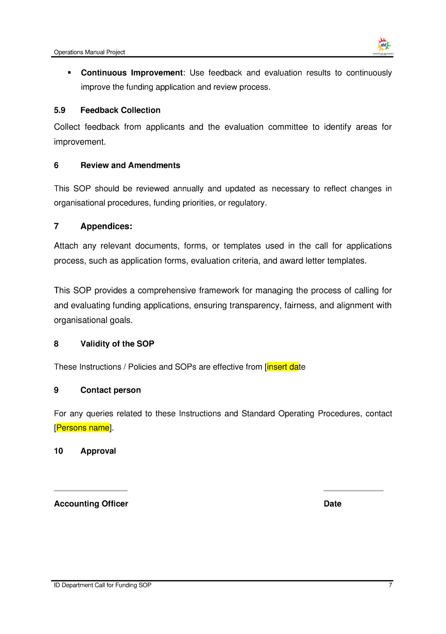 Operations Manual Project Operations Manual Project