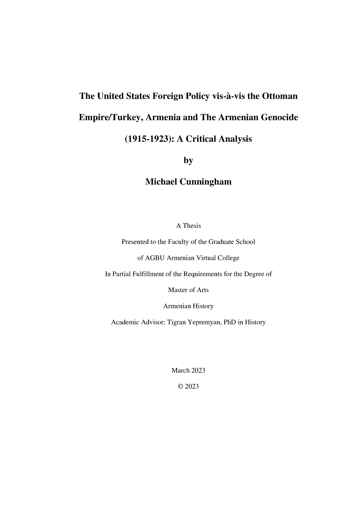 The United States Foreign Policy vis-à-vis the Ottoman