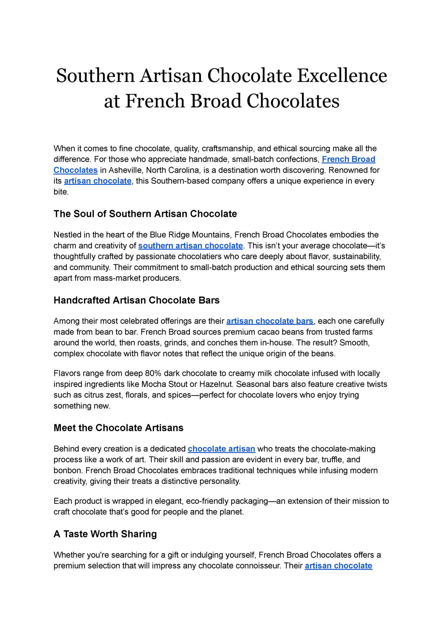 Southern Artisan Chocolate Excellence