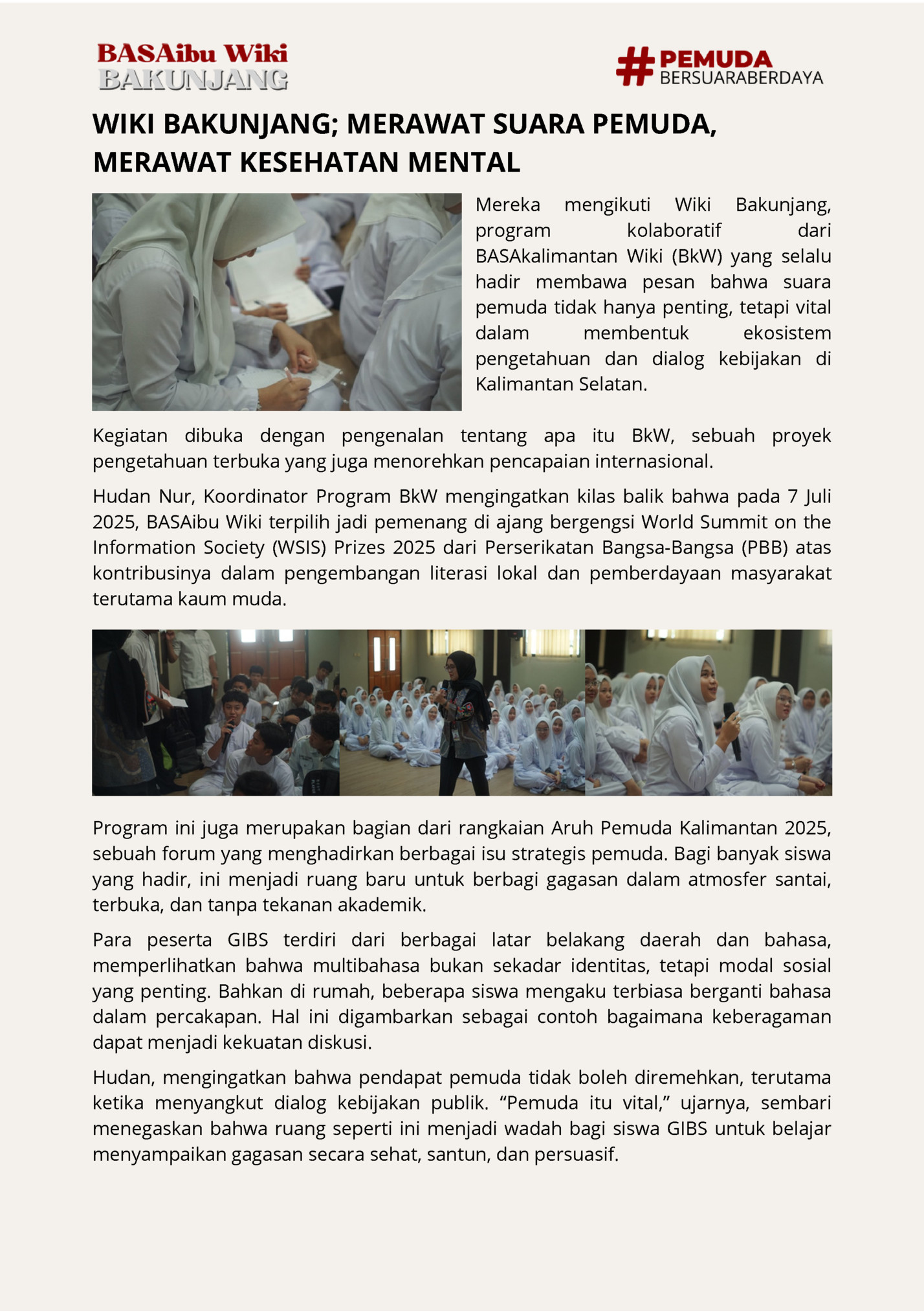 WIKI BAKUNJANG; MERAWAT SUARA PEMUDA,