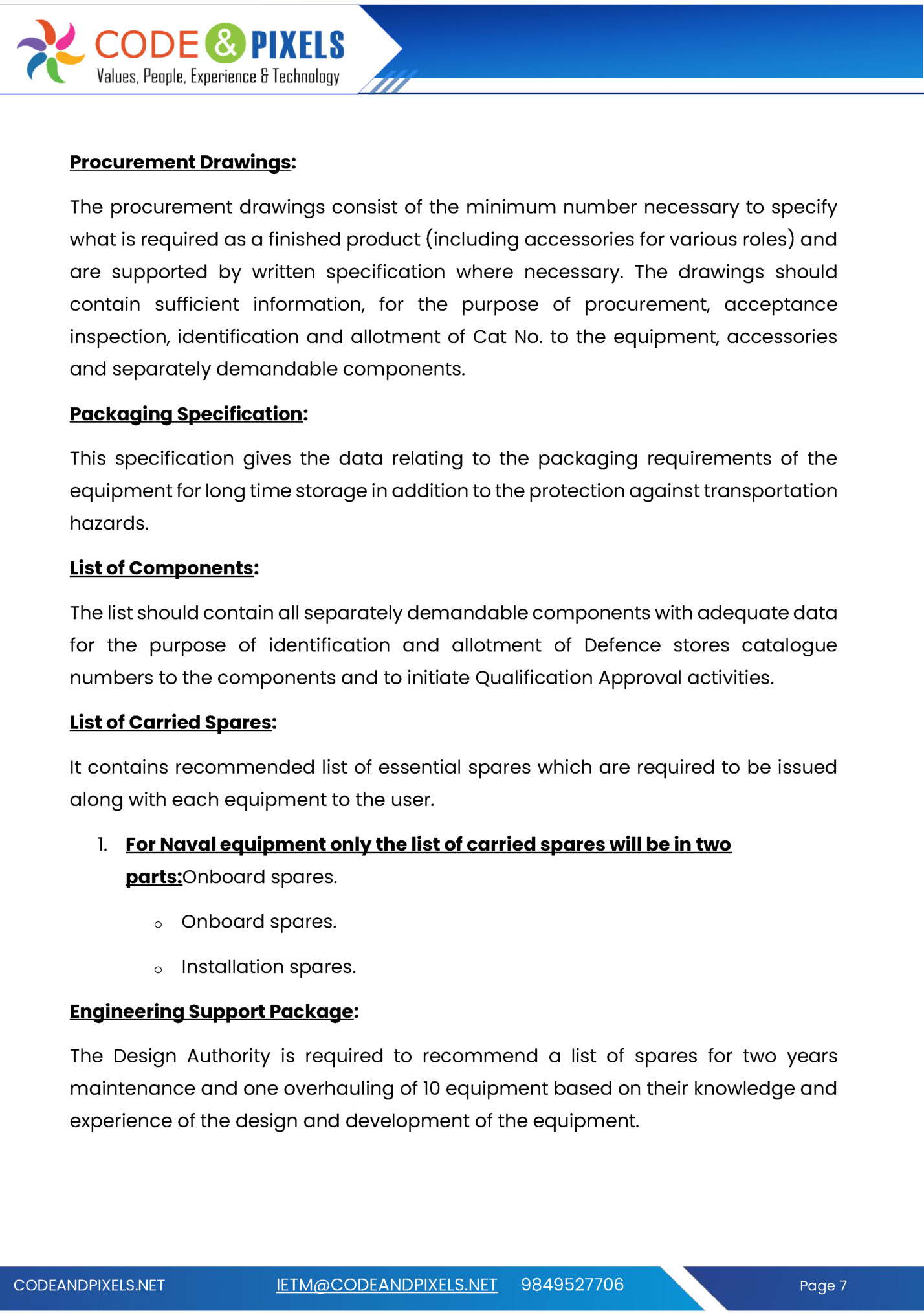 Procurement Drawings: Procurement Drawings: