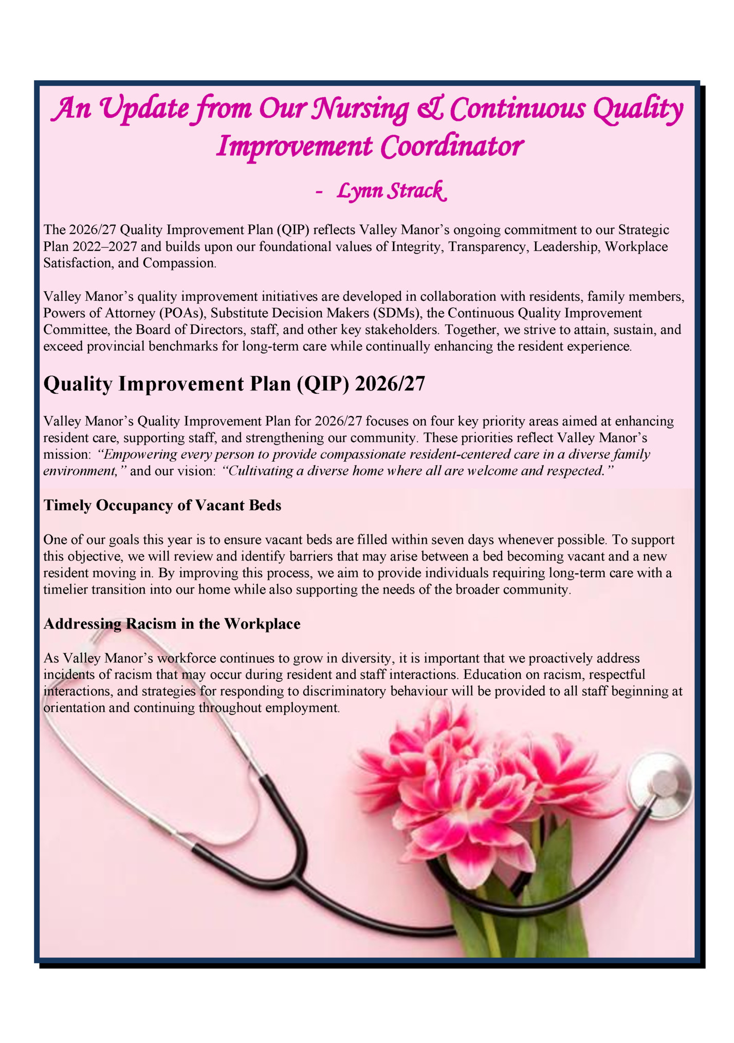 An Update from Our Nursing & Continuous Quality