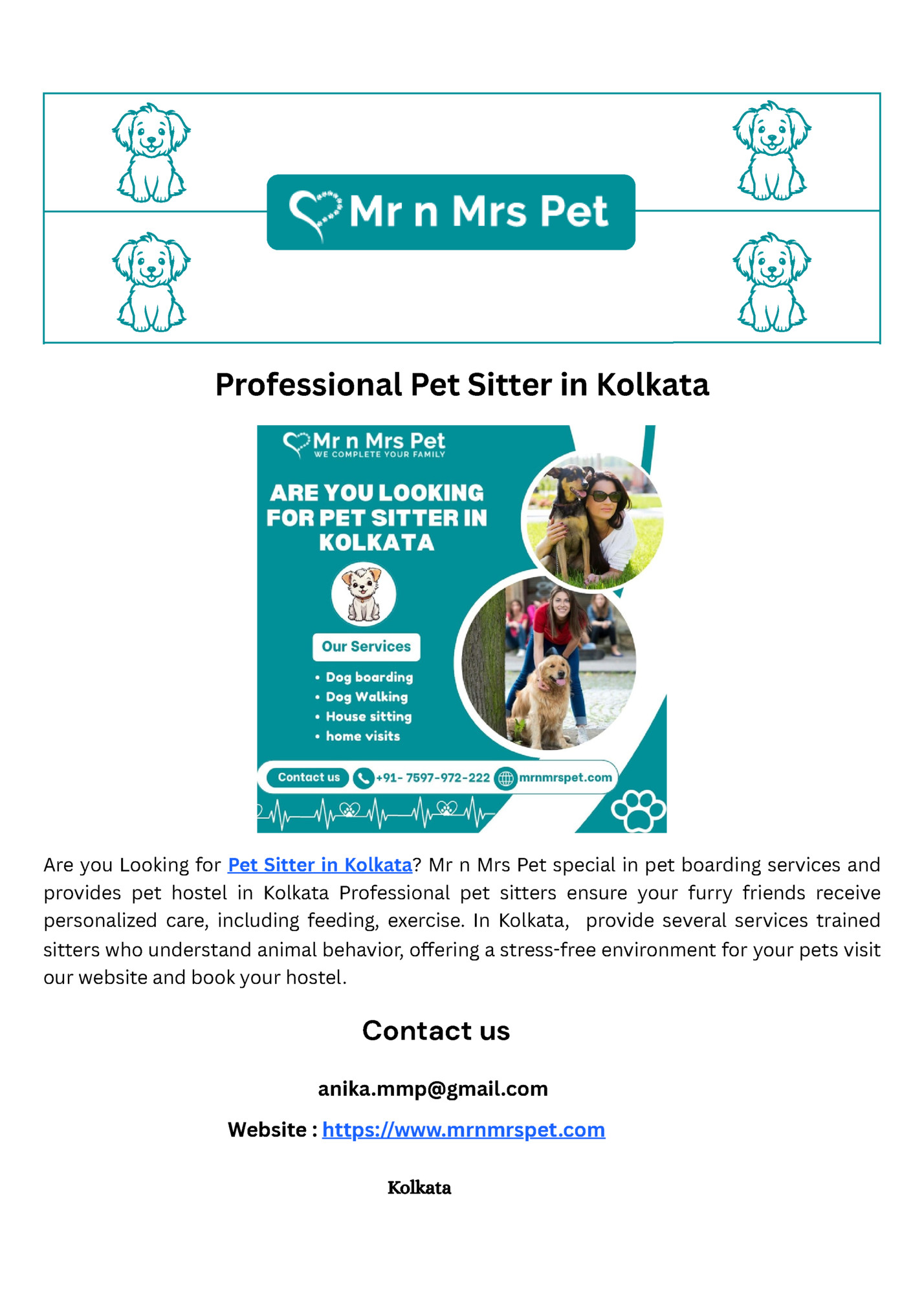 Professional Pet Sitter in Kolkata