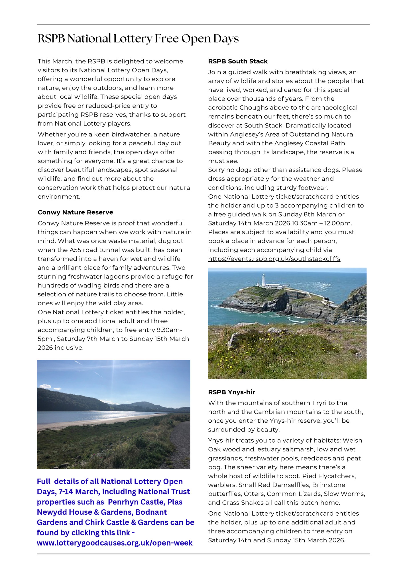 RSPB National Lottery Free Open Days RSPB National Lottery Free Open Days