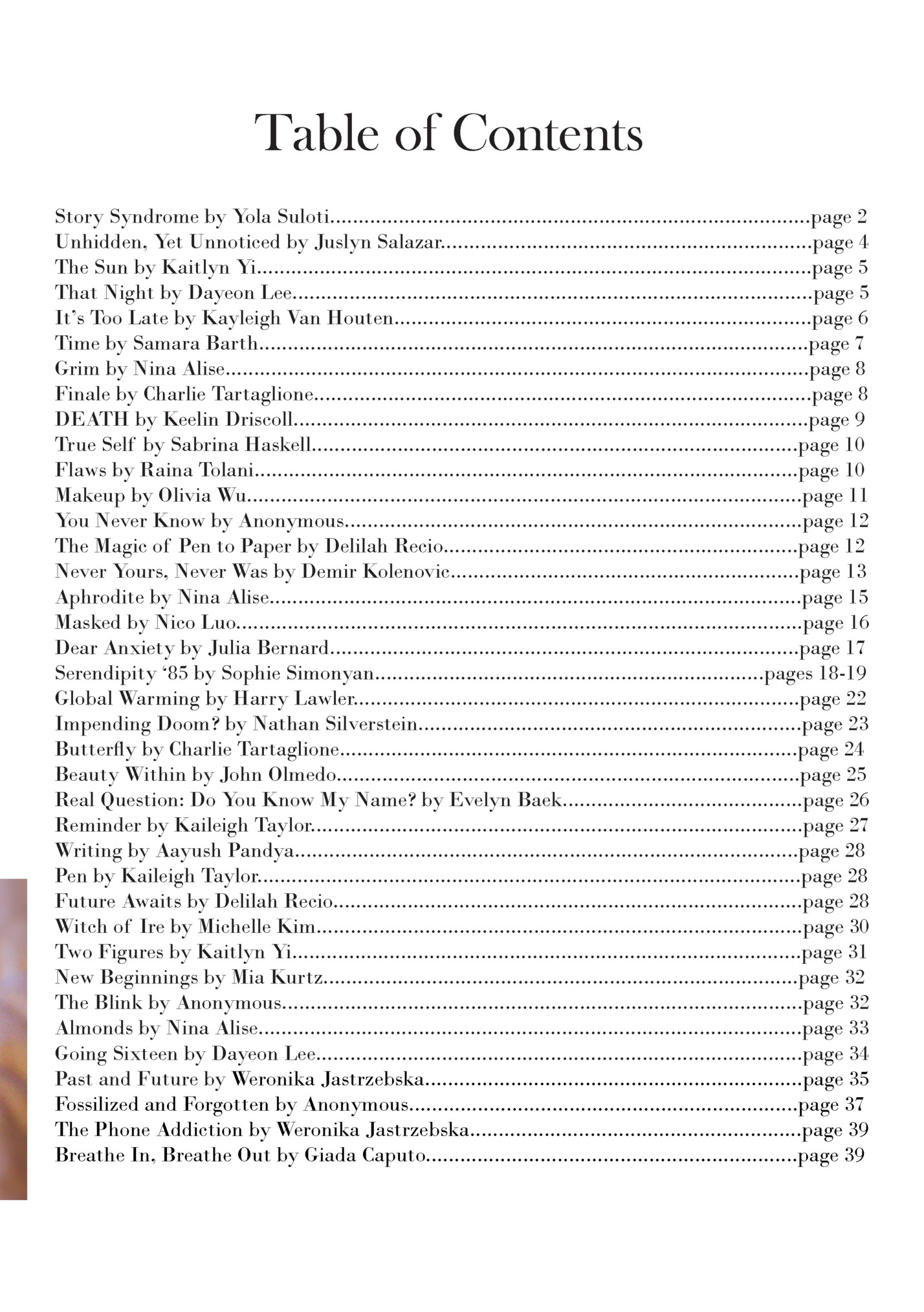 Table of Contents Table of Contents