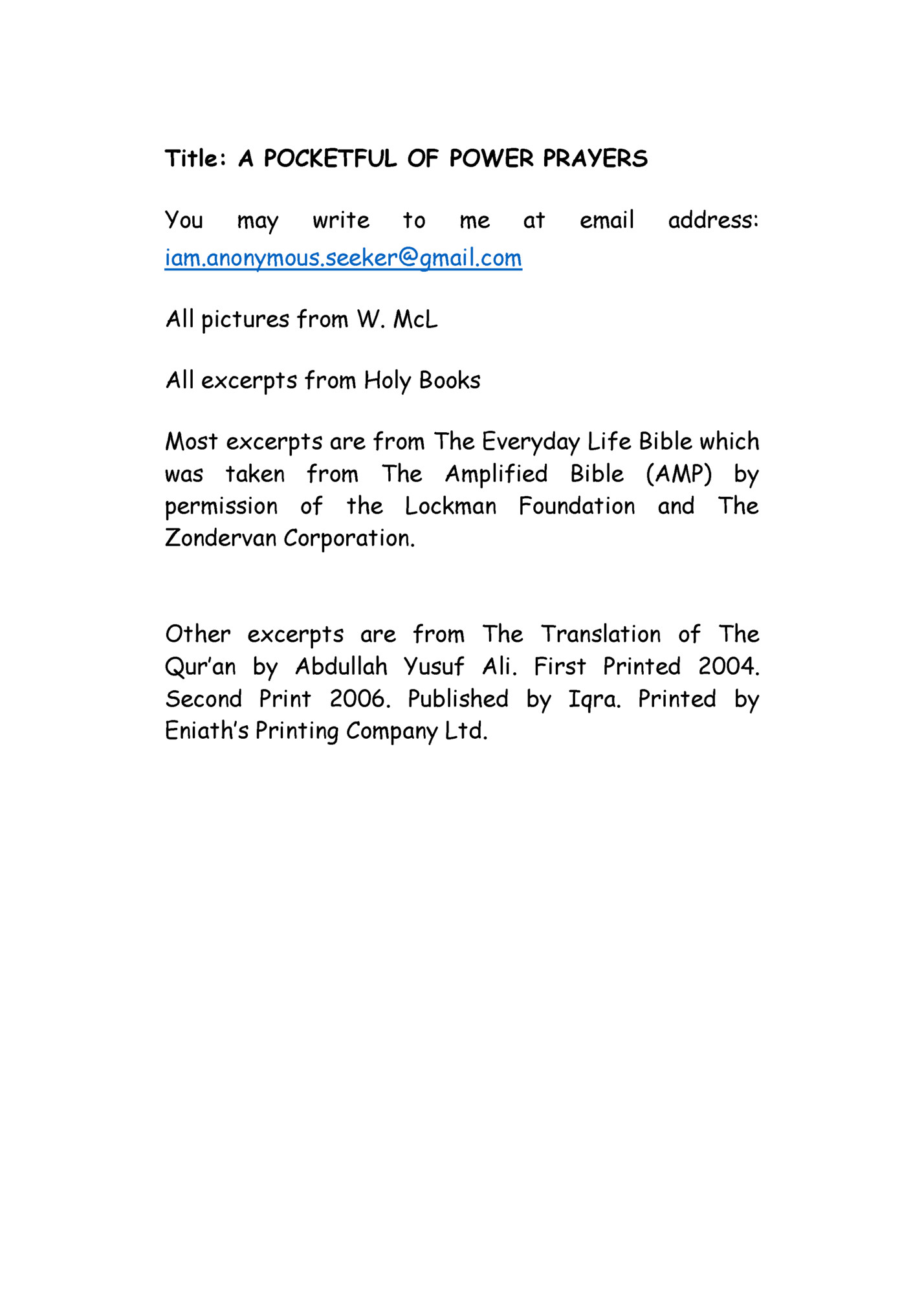 Title: A POCKETFUL OF POWER PRAYERS