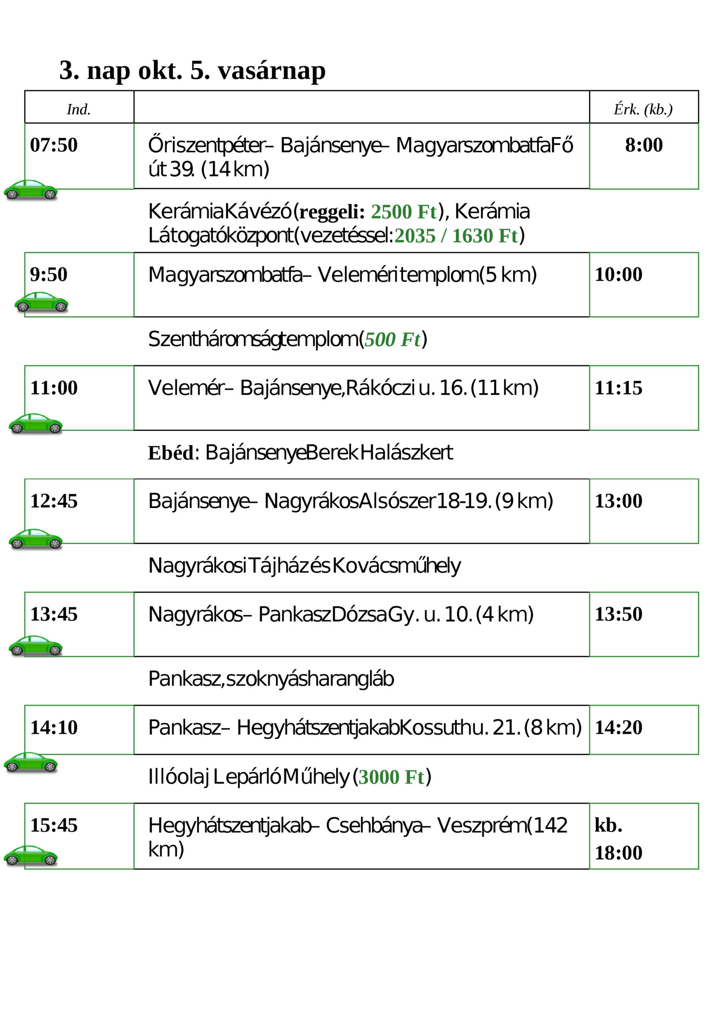 3. nap okt. 5. vasárnap