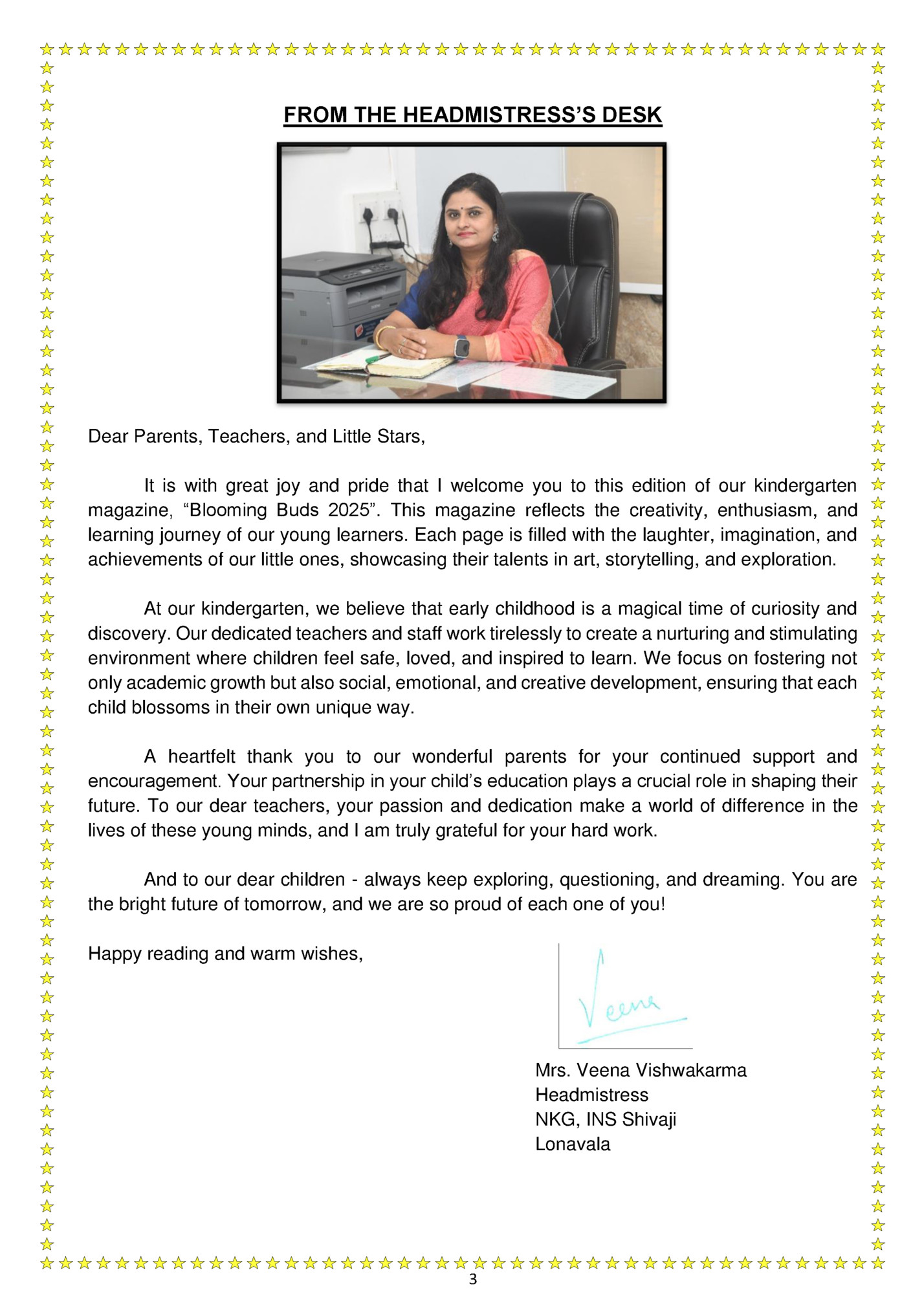 FROM THE HEADMISTRESS’S DESK