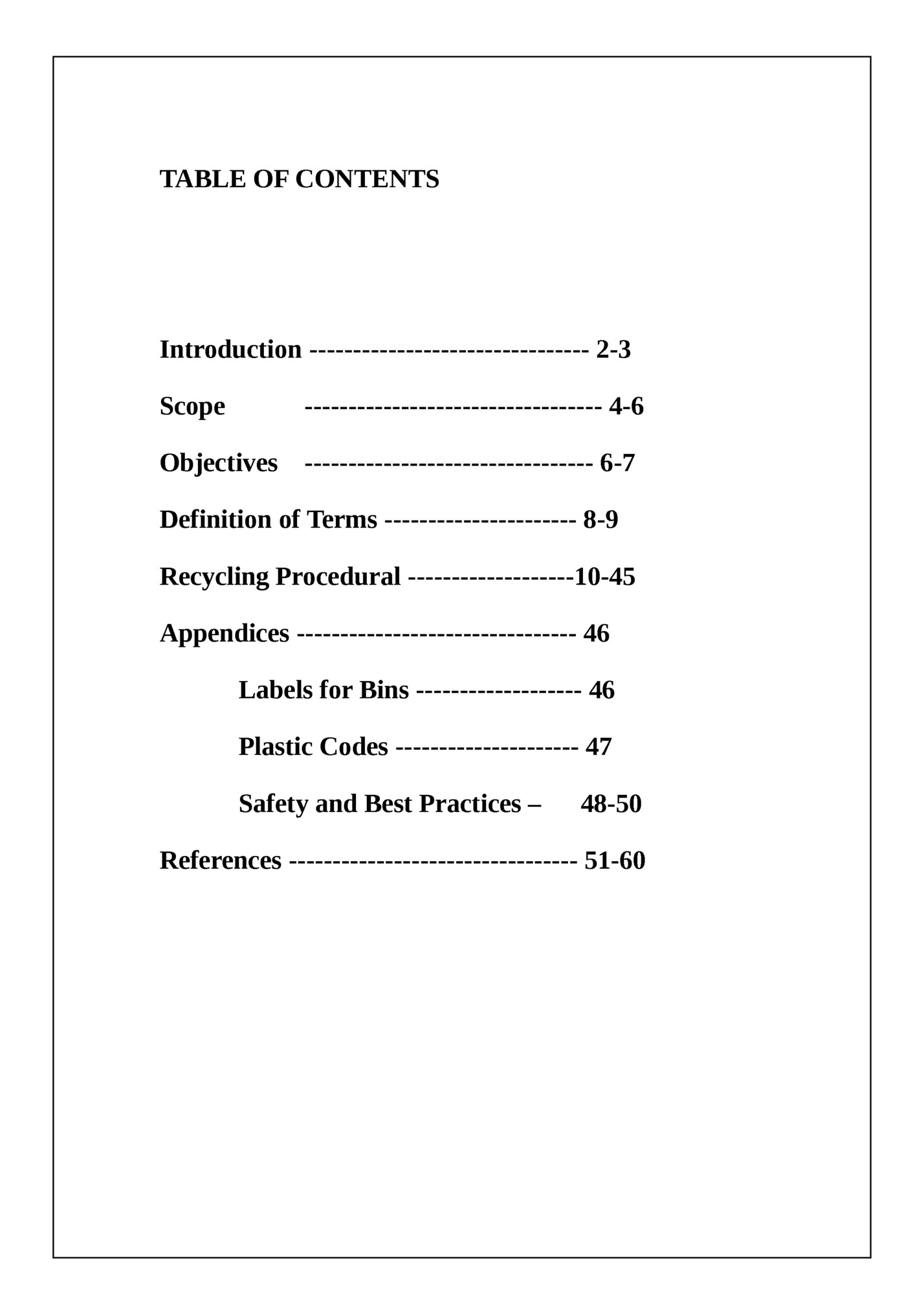 TABLE OF CONTENTS