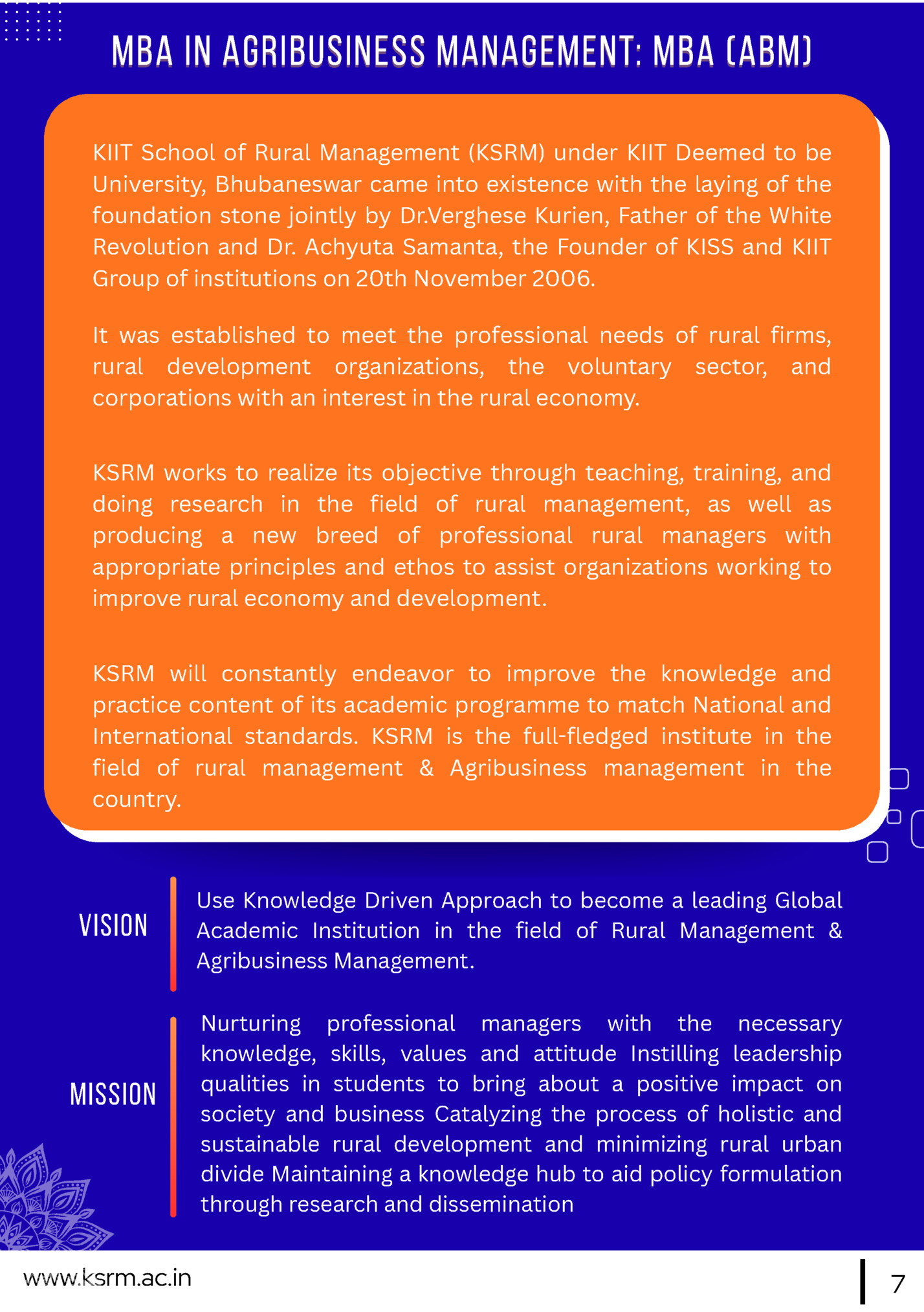 MBA IN AGRIBUSINESS MANAGEMENT: MBA (ABM)