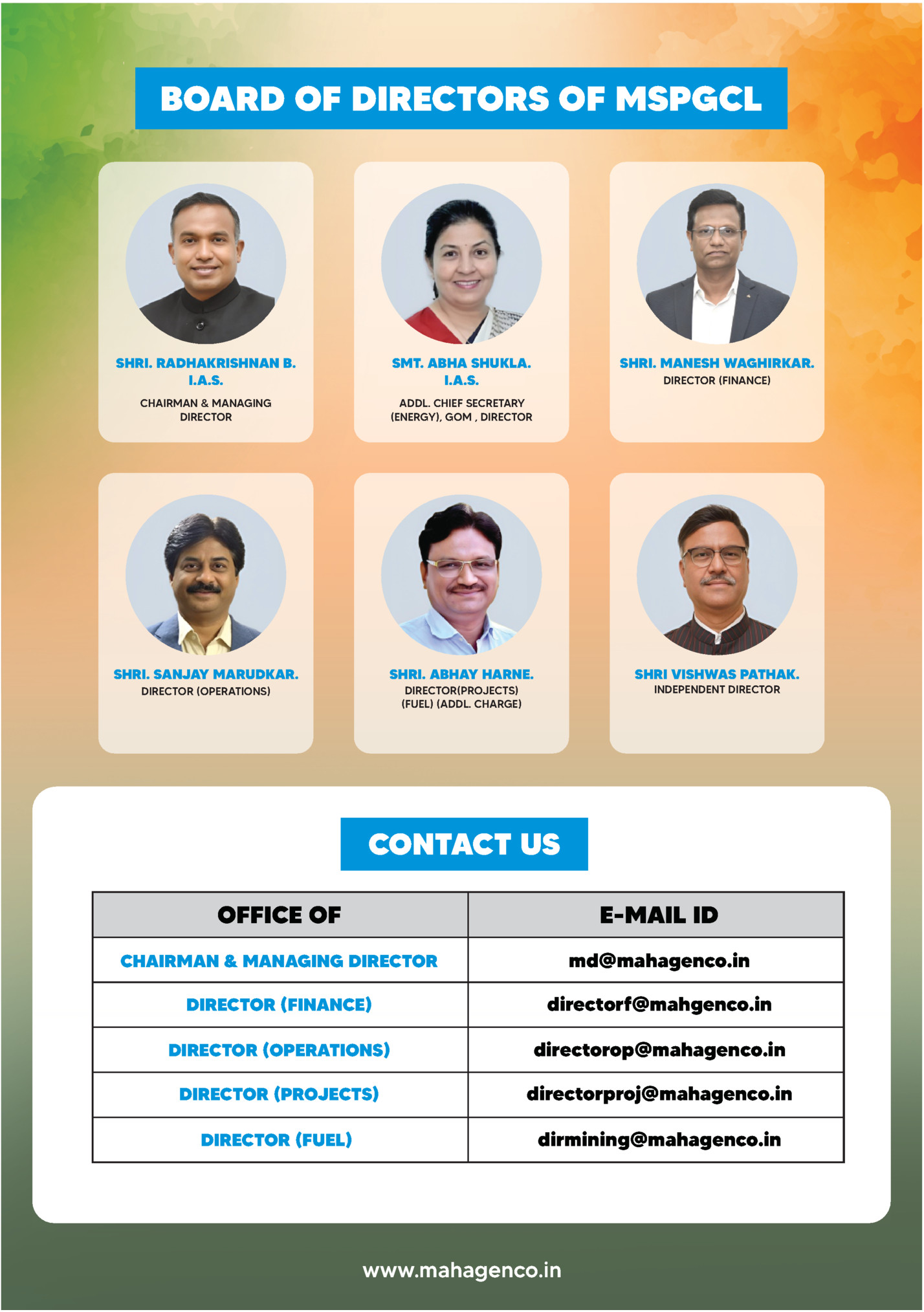 BOARD OF DIRECTORS OF MSPGCL BOARD OF DIRECTORS OF MSPGCL