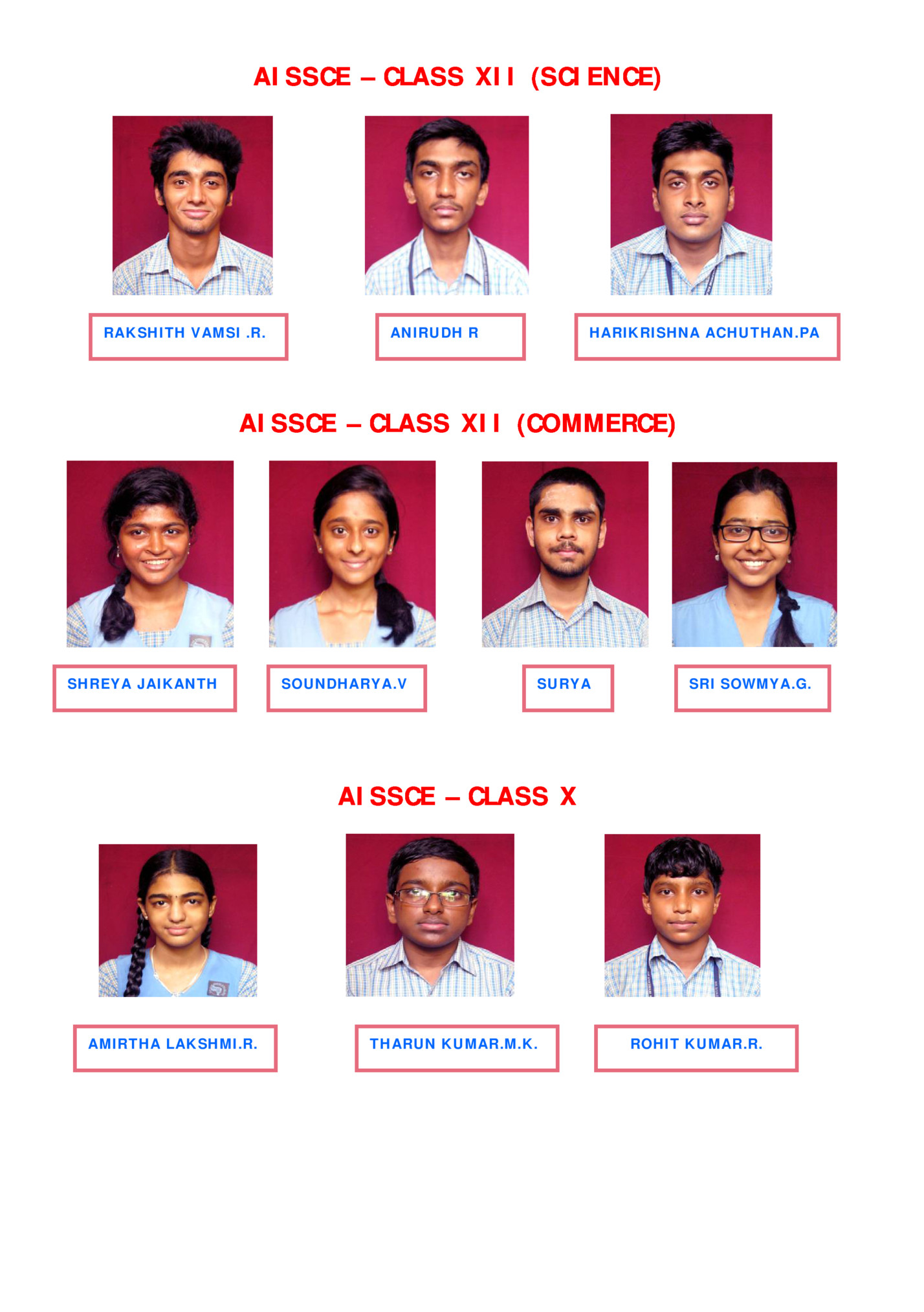 AISSCE – CLASS XII (SCIENCE)