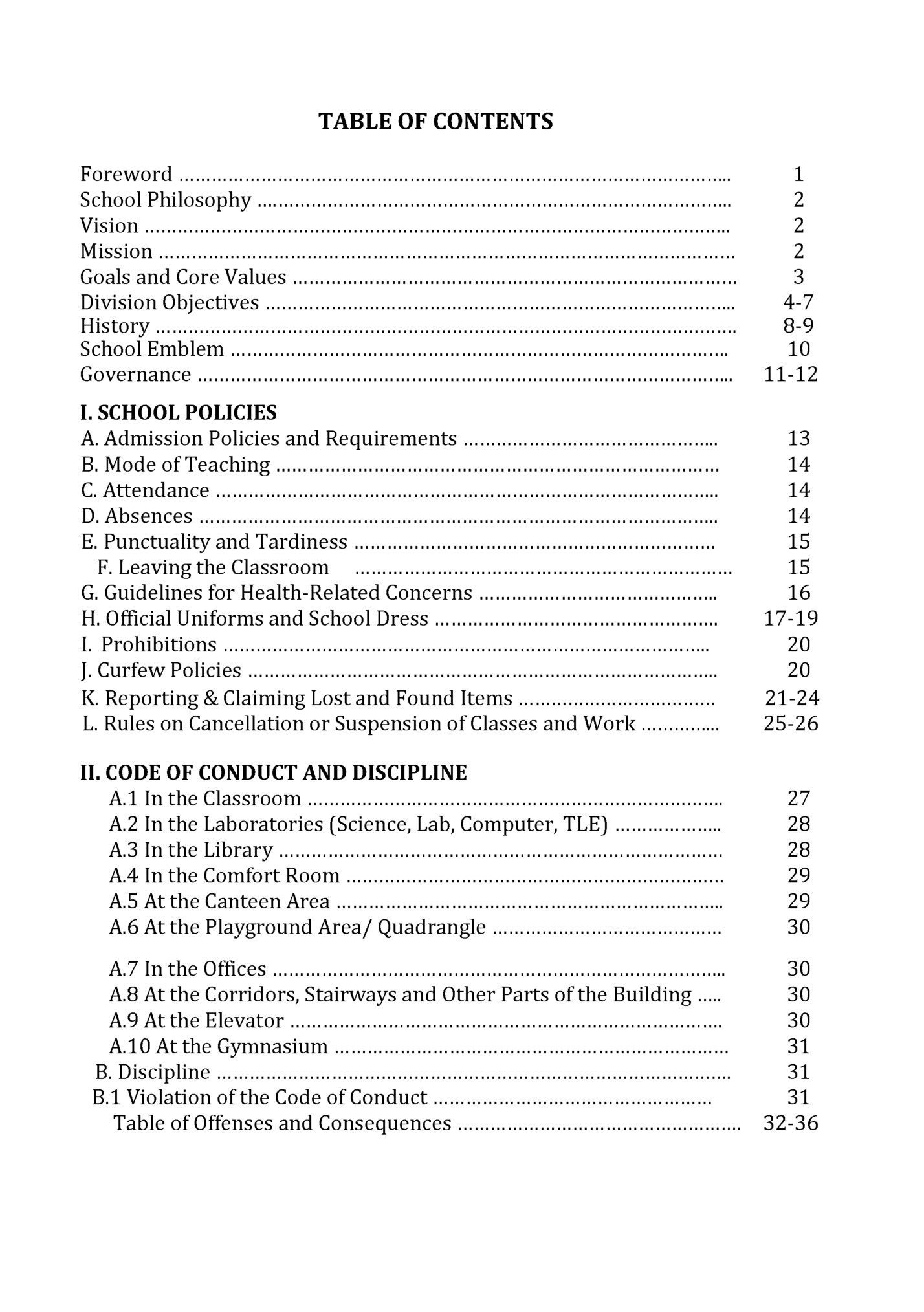 TABLE OF CONTENTS
