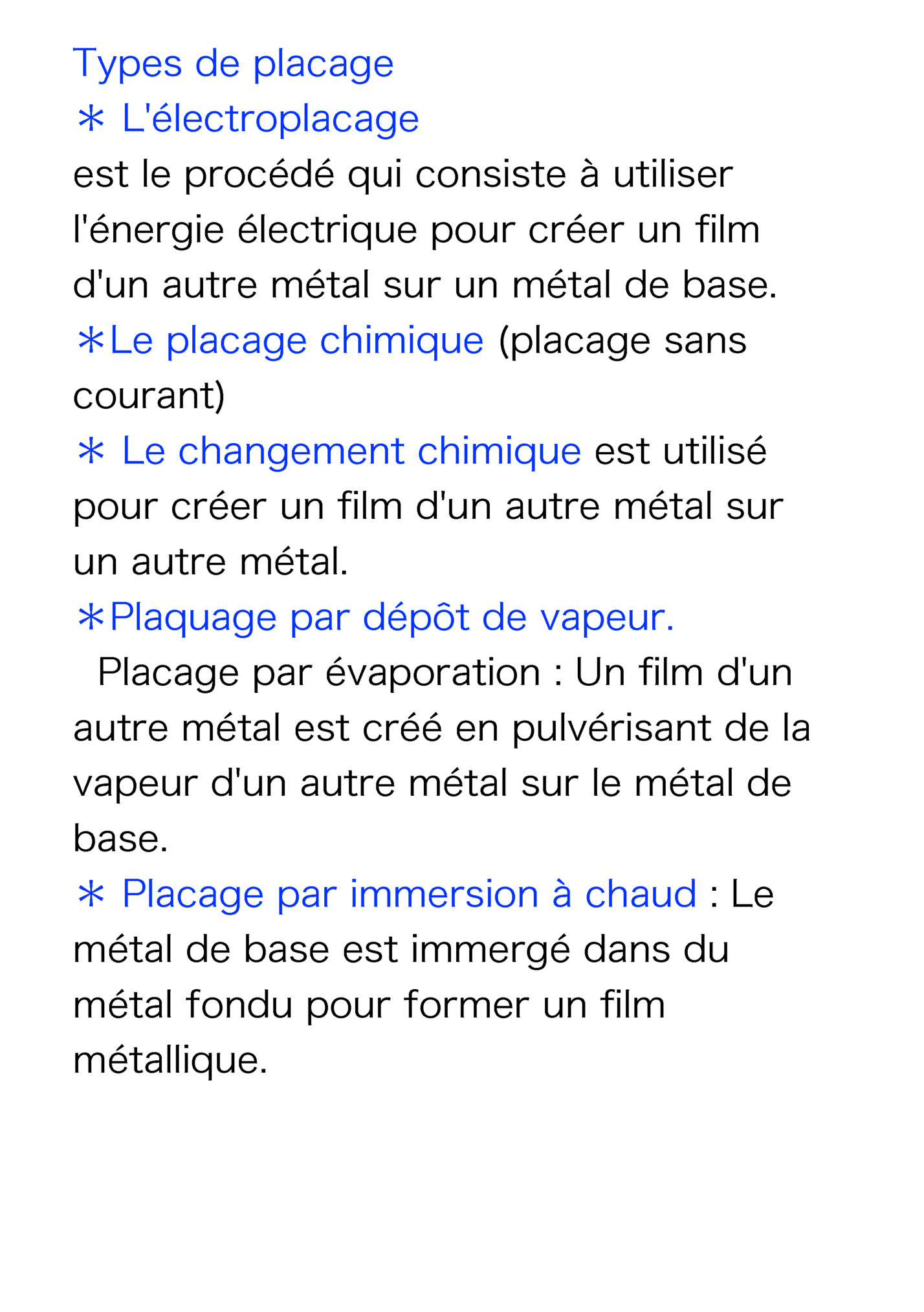 Types de placage