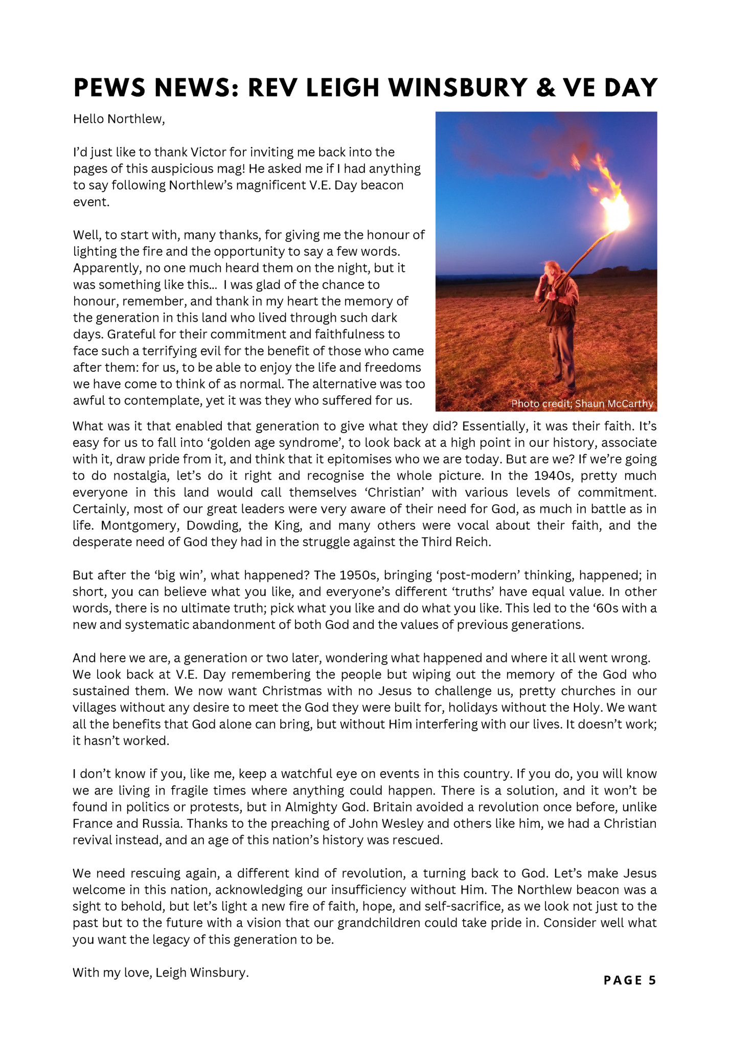 PEWS NEWS: REV LEIGH WINSBURY & VE DAY