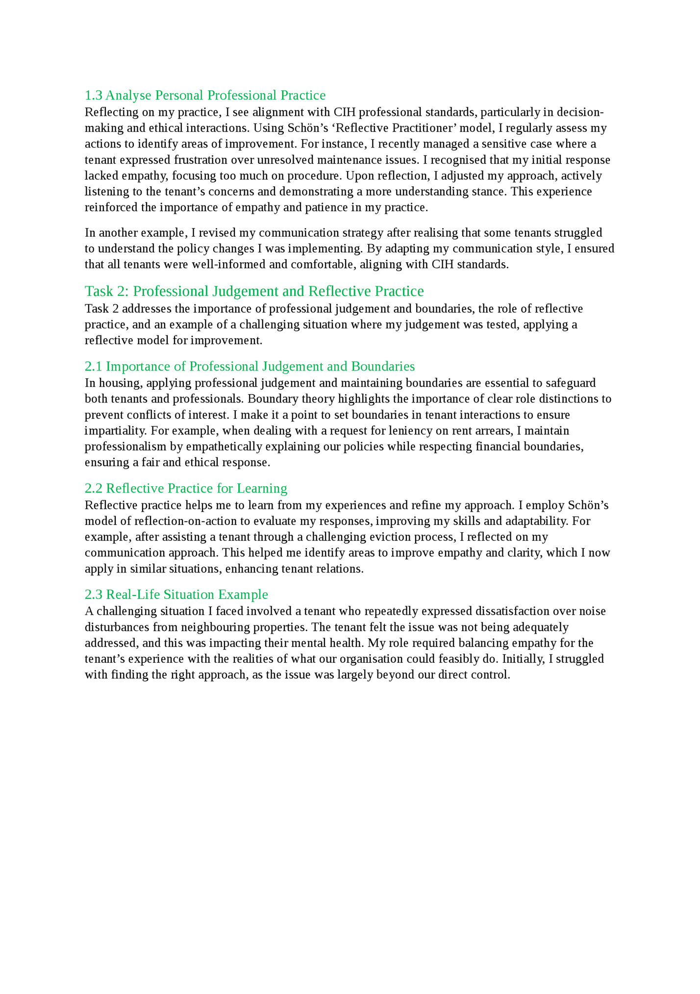 1.3 Analyse Personal Professional Practice