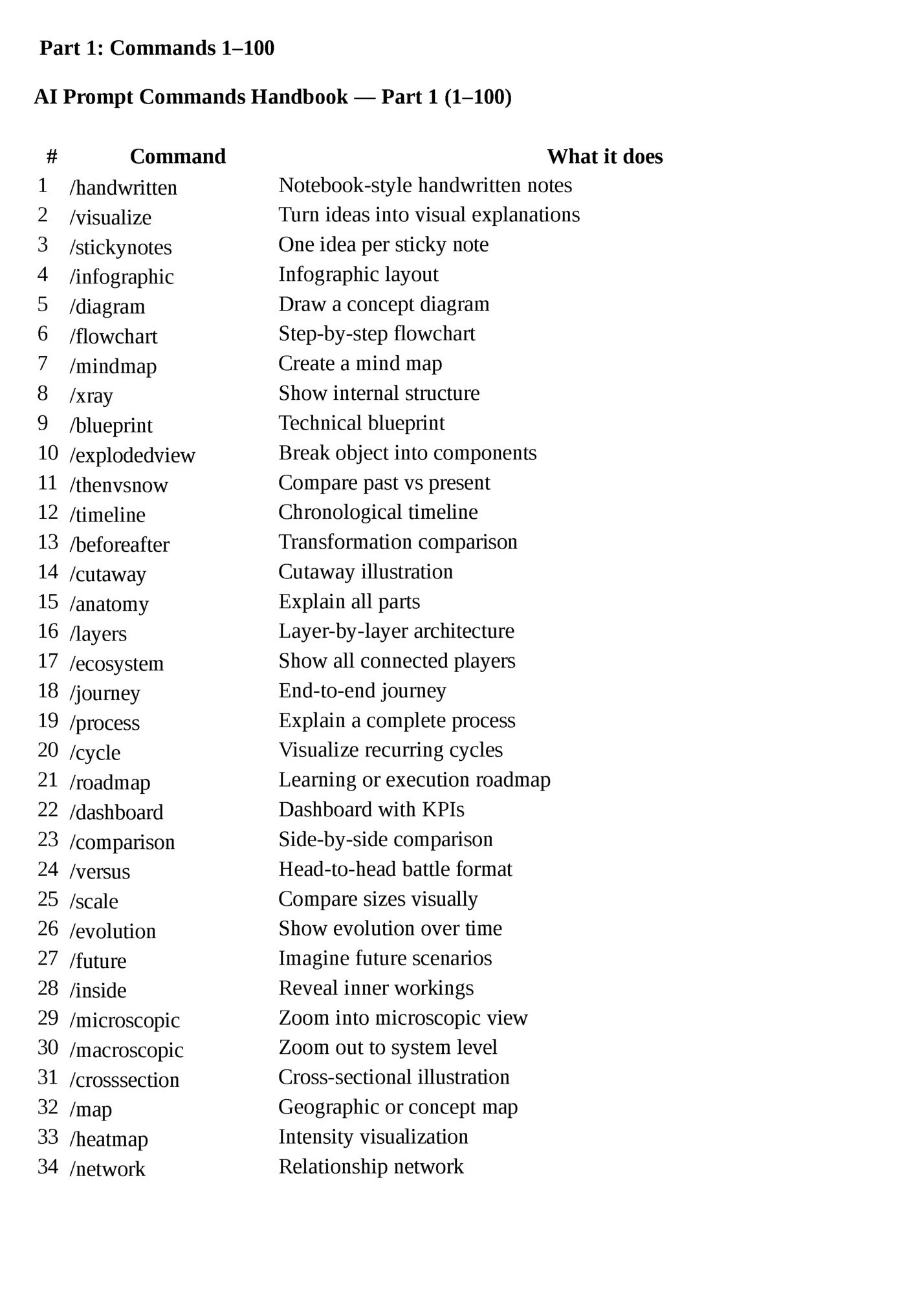 Part 1: Commands 1–100 Part 1: Commands 1–100