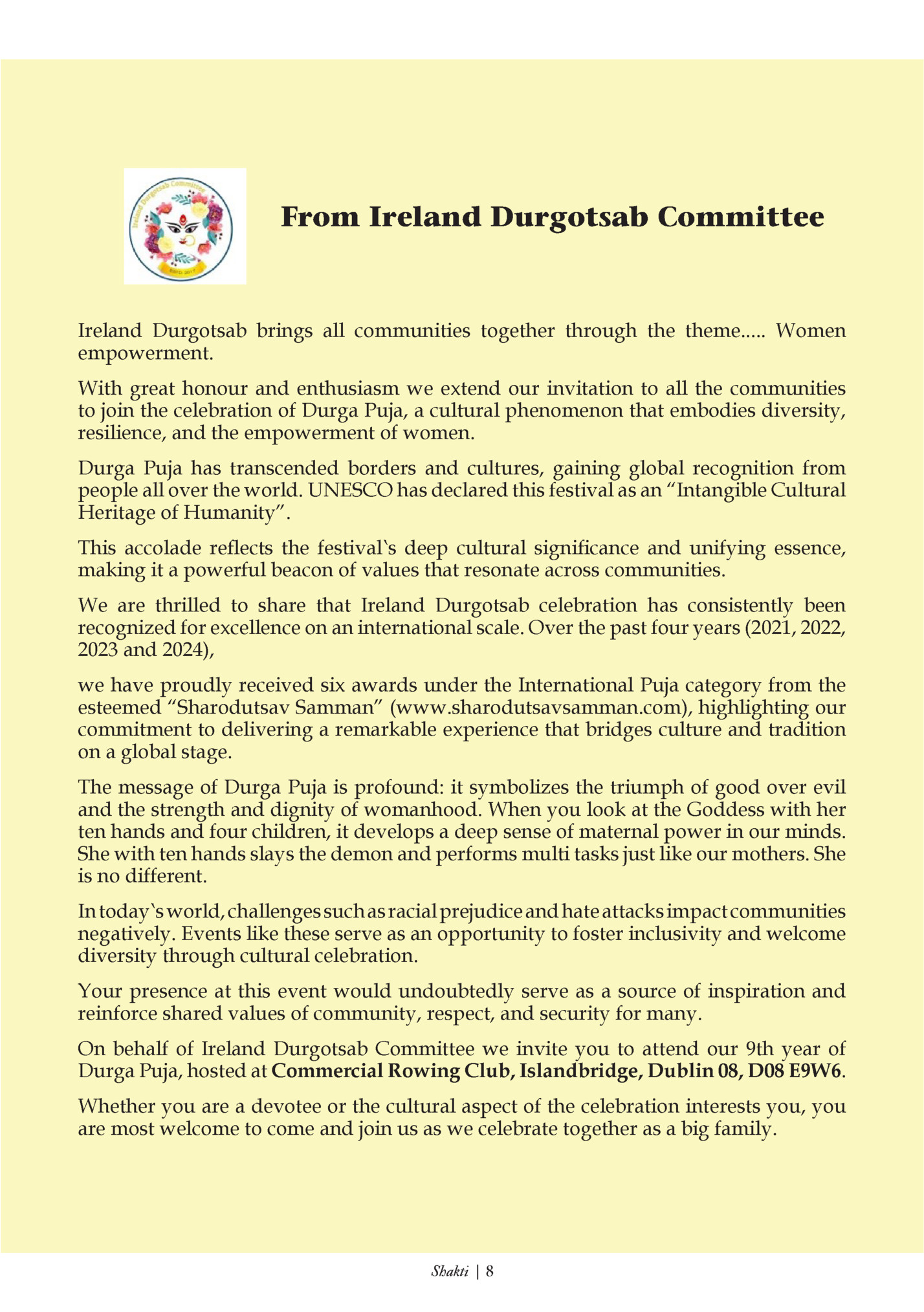From Ireland Durgotsab Committee