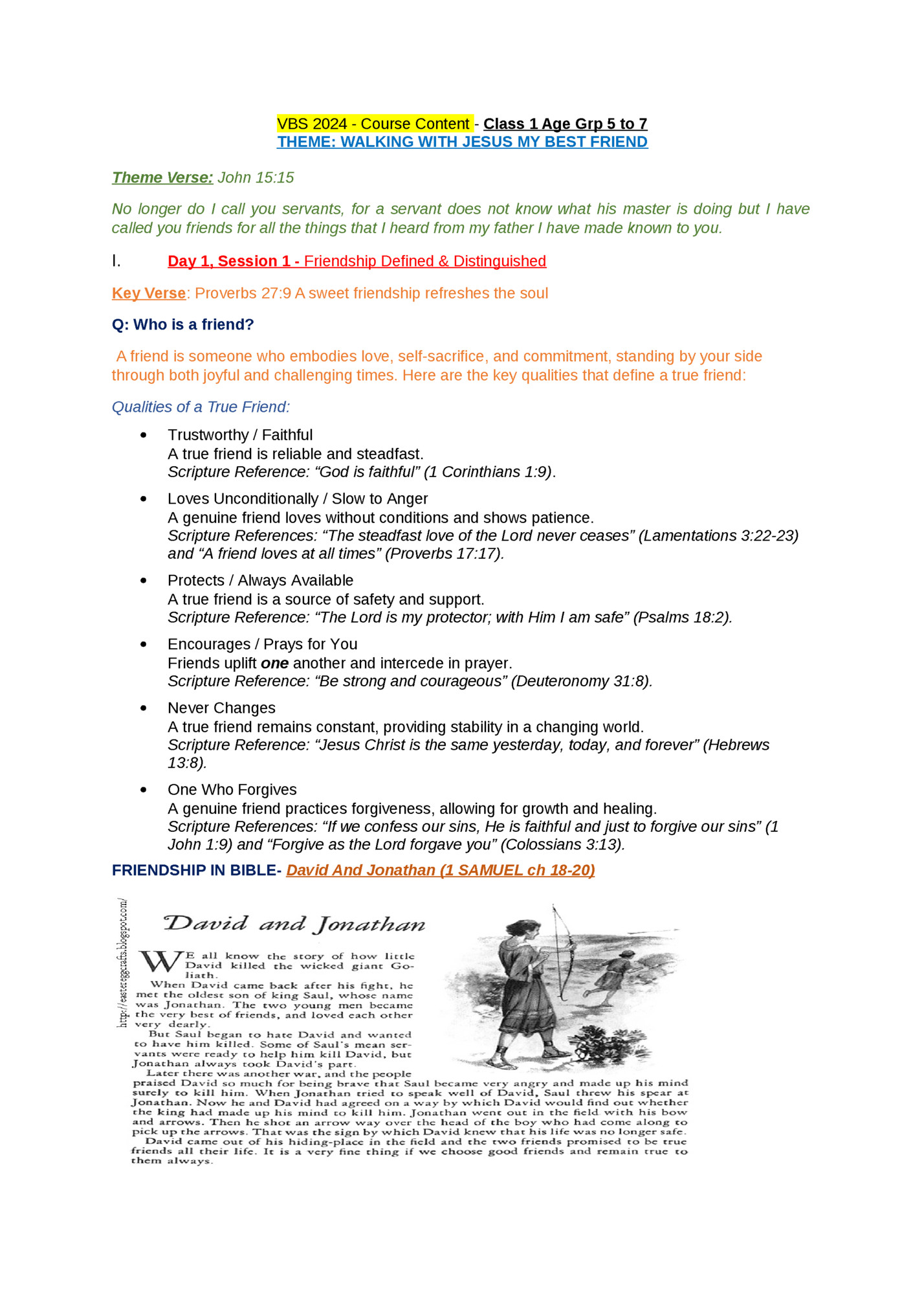 VBS 2024 - Course Content - Class 1 Age Grp 5 to 7