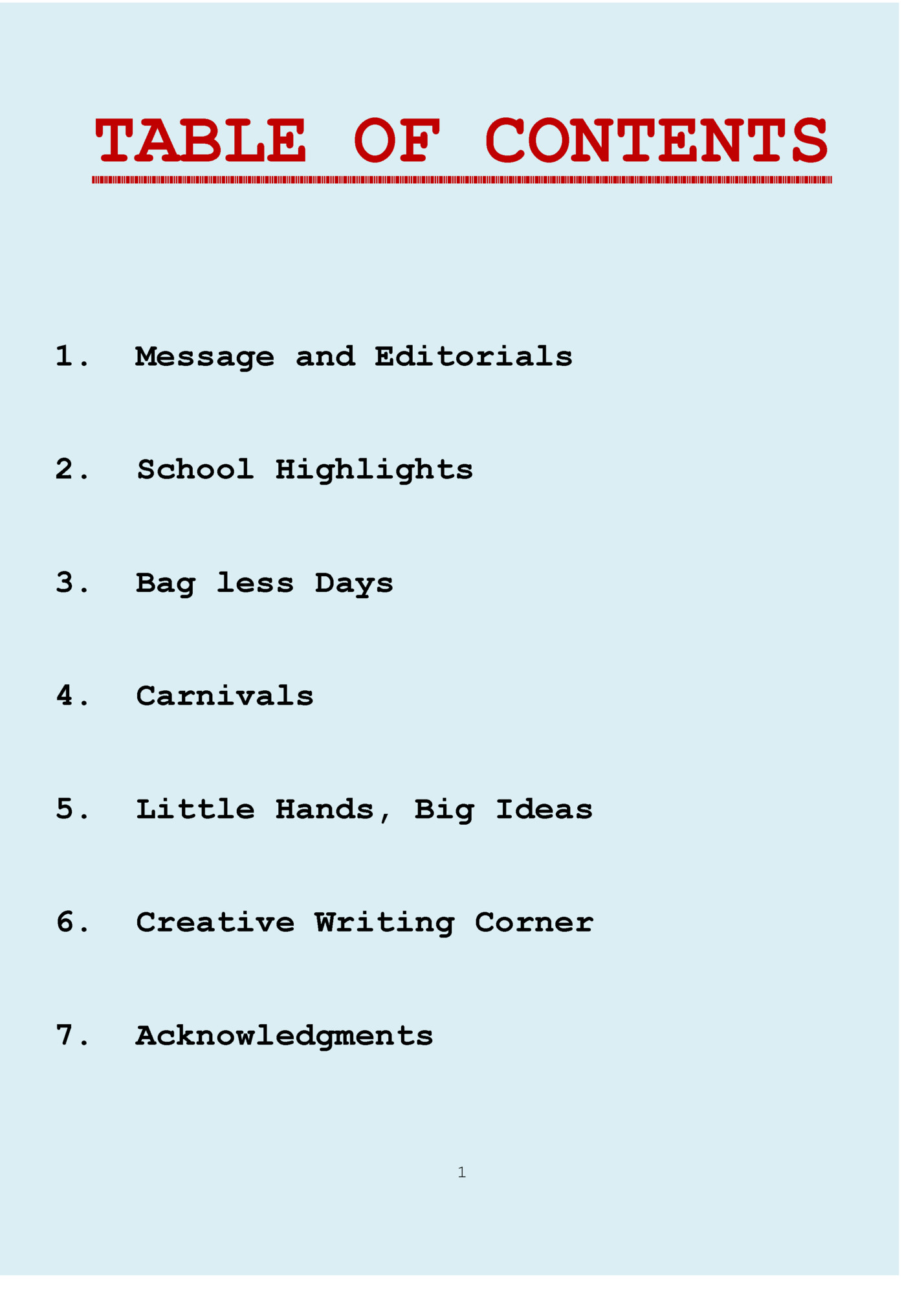 TABLE OF CONTENTS