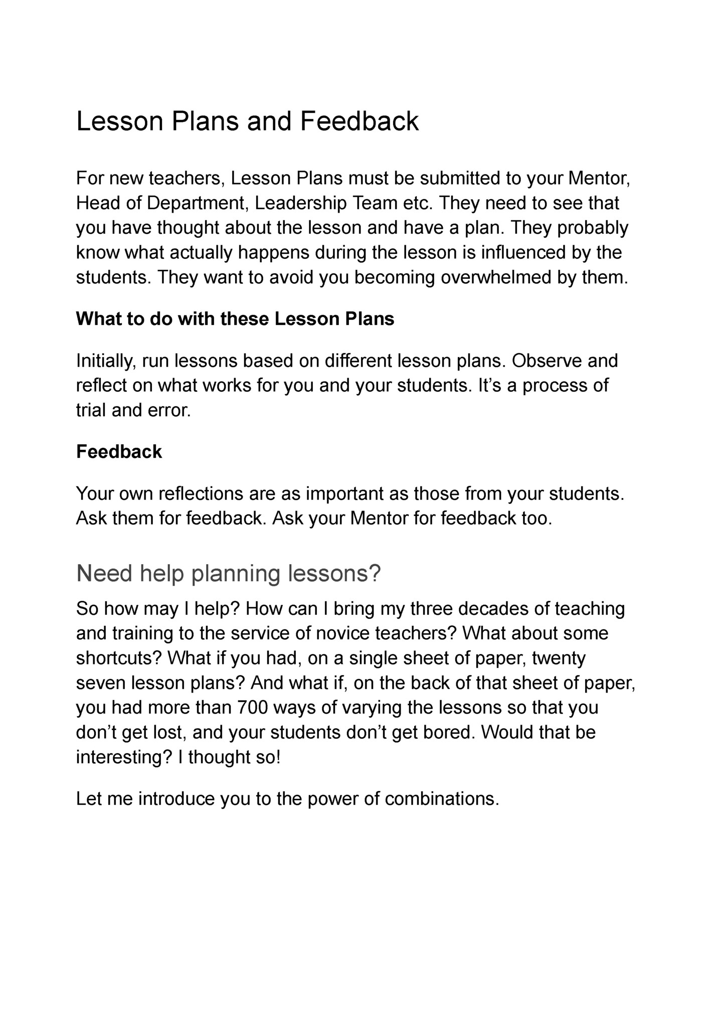 Lesson Plans and Feedback