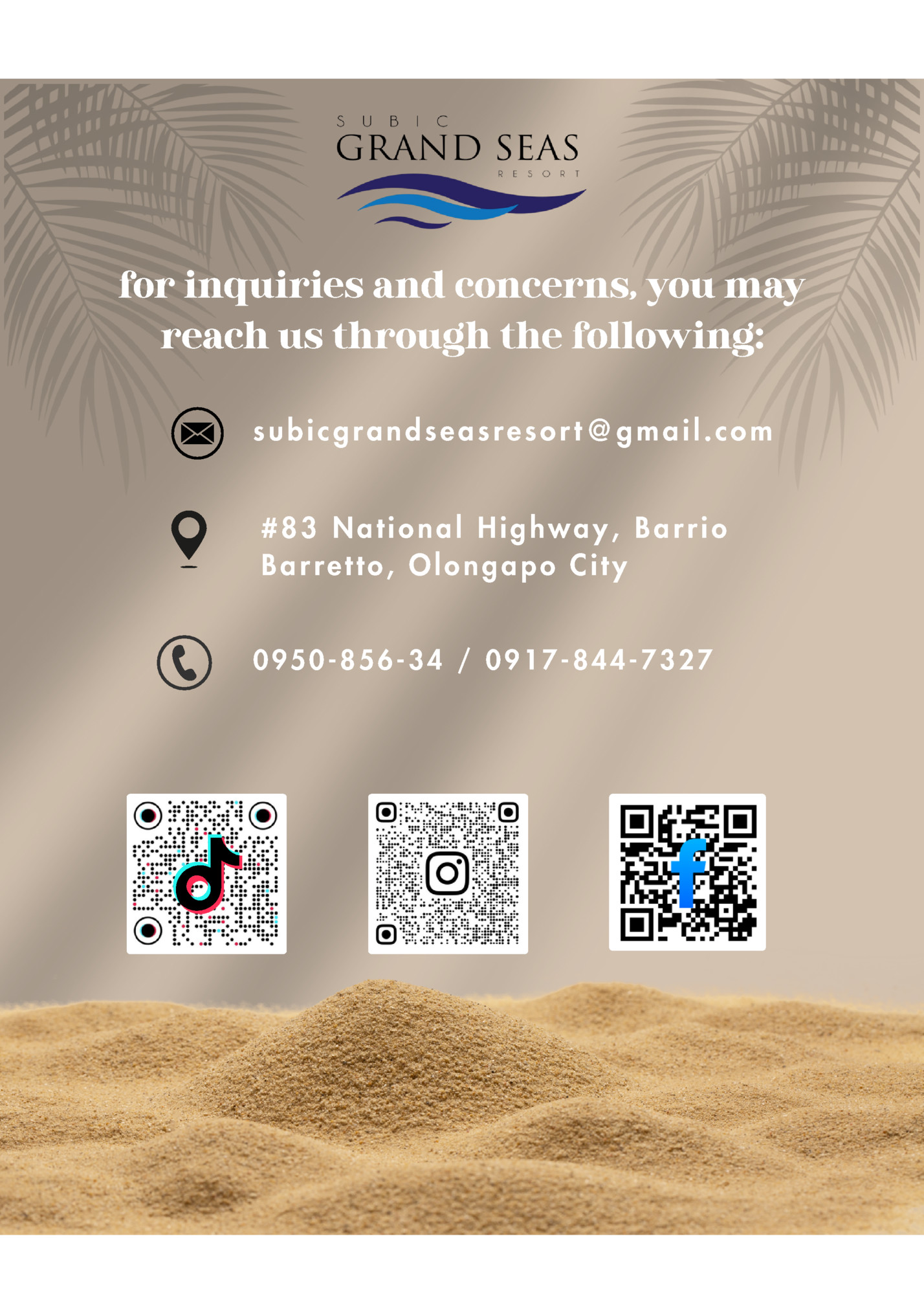 for inquiries and concerns, you may