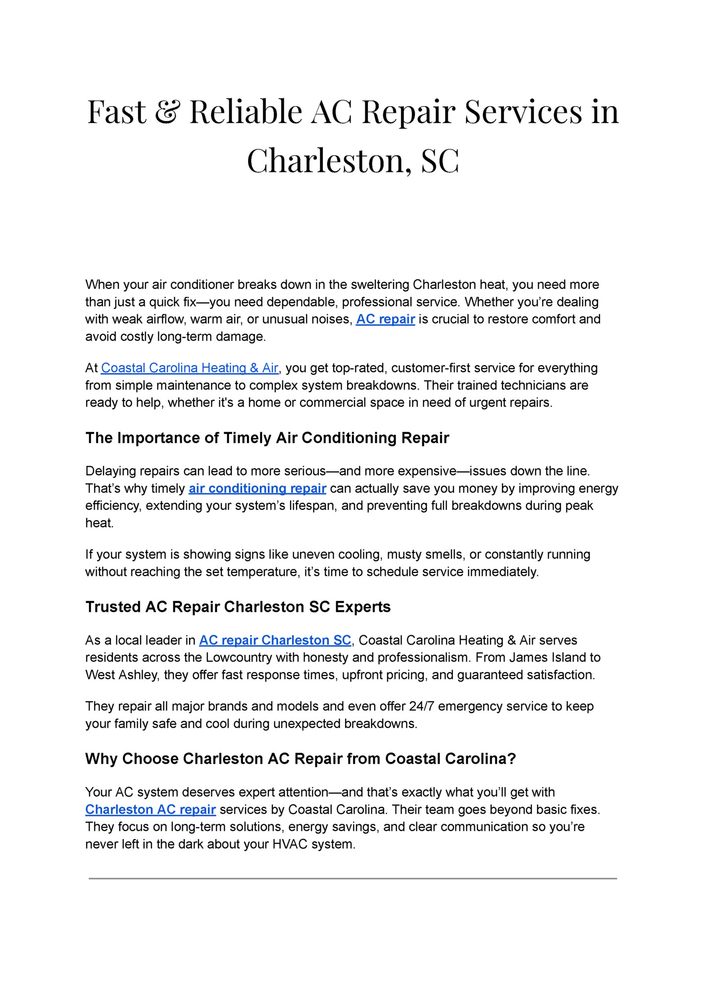 Fast & Reliable AC Repair Services in