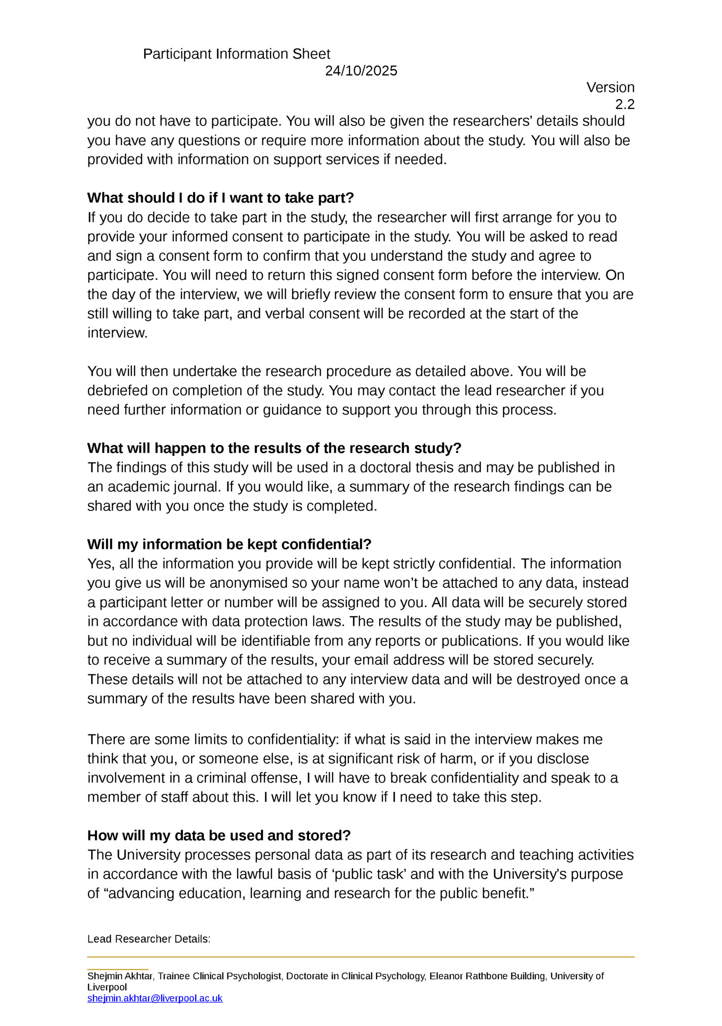 Participant Information Sheet