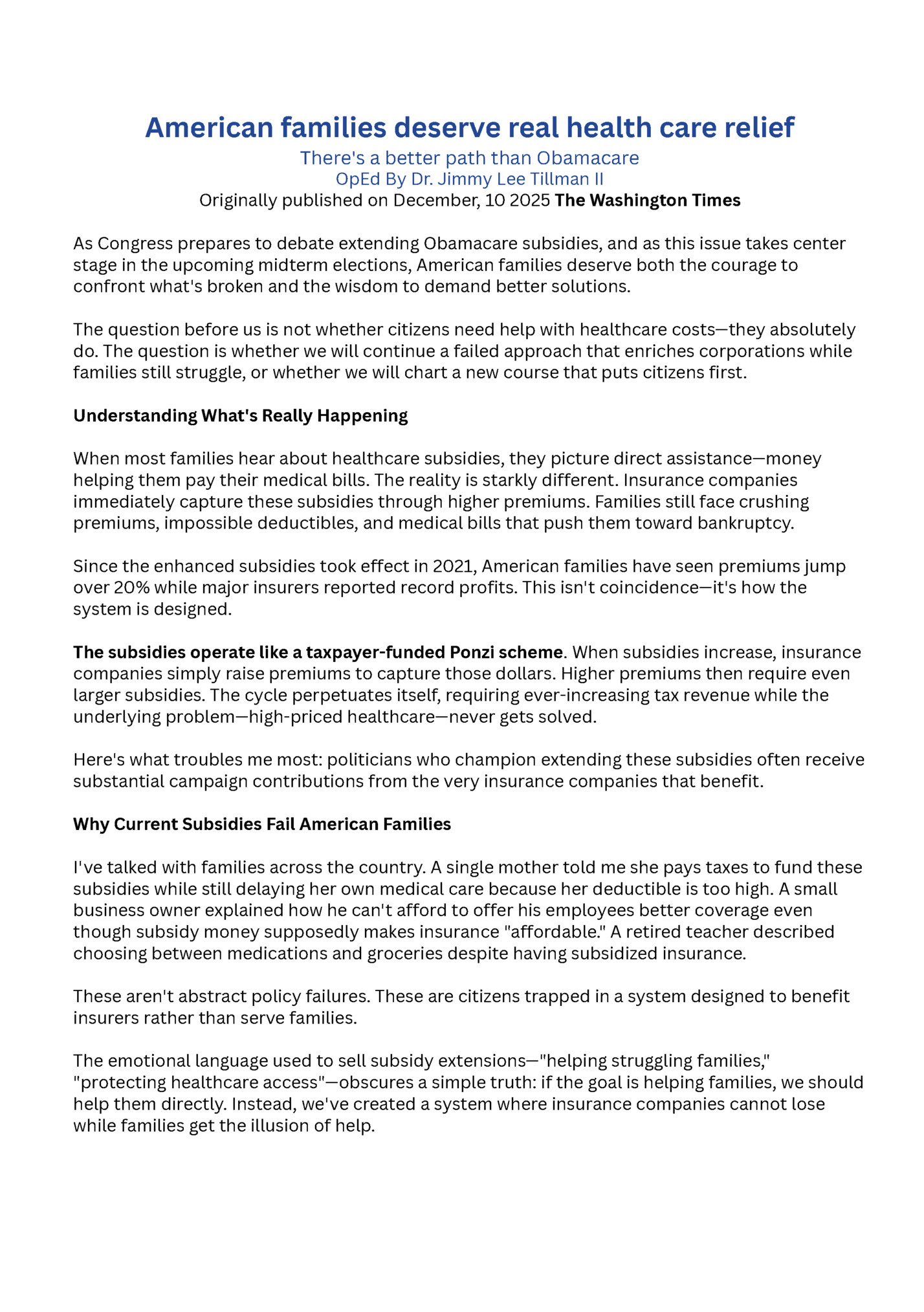 American families deserve real health care relief