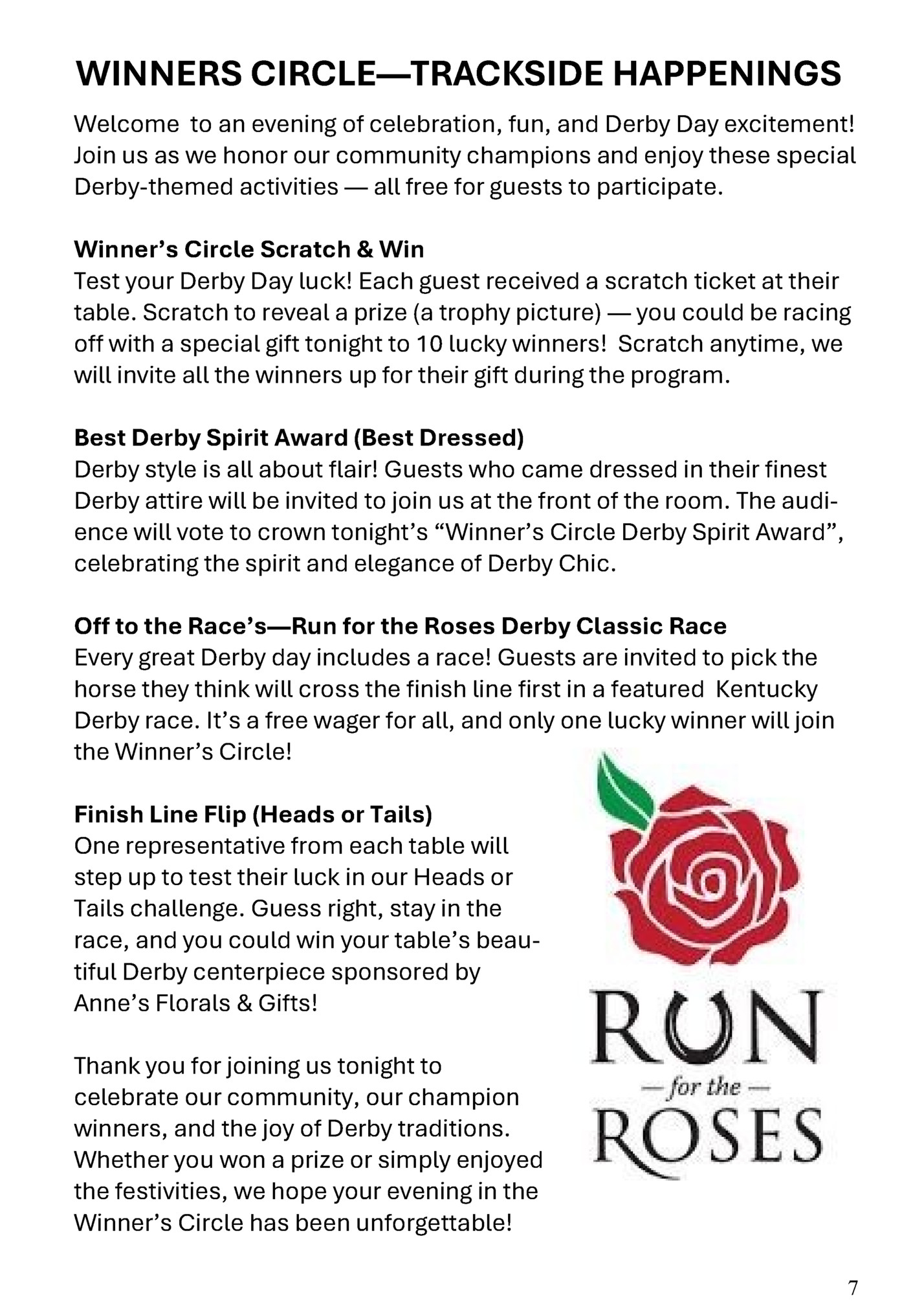 WINNERS CIRCLE—TRACKSIDE HAPPENINGS