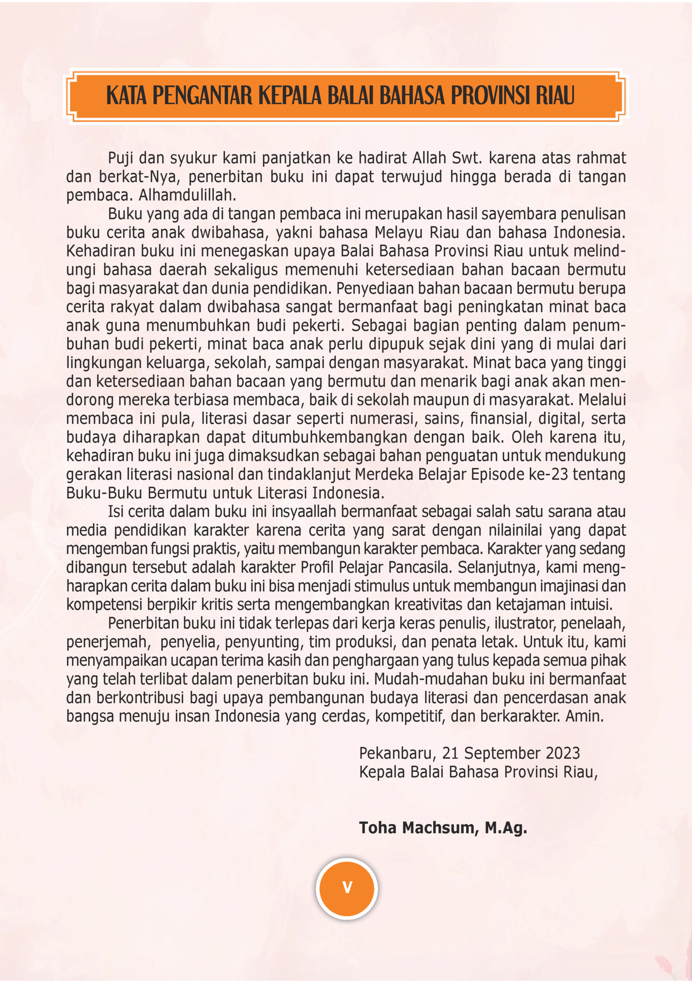 KATA PENGANTAR KEPALA BALAI BAHASA PROVINSI RIAU