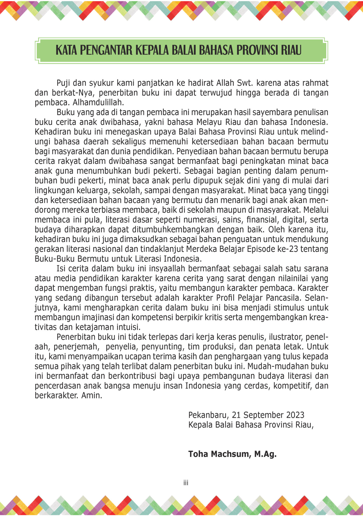 KATA PENGANTAR KEPALA BALAI BAHASA PROVINSI RIAU