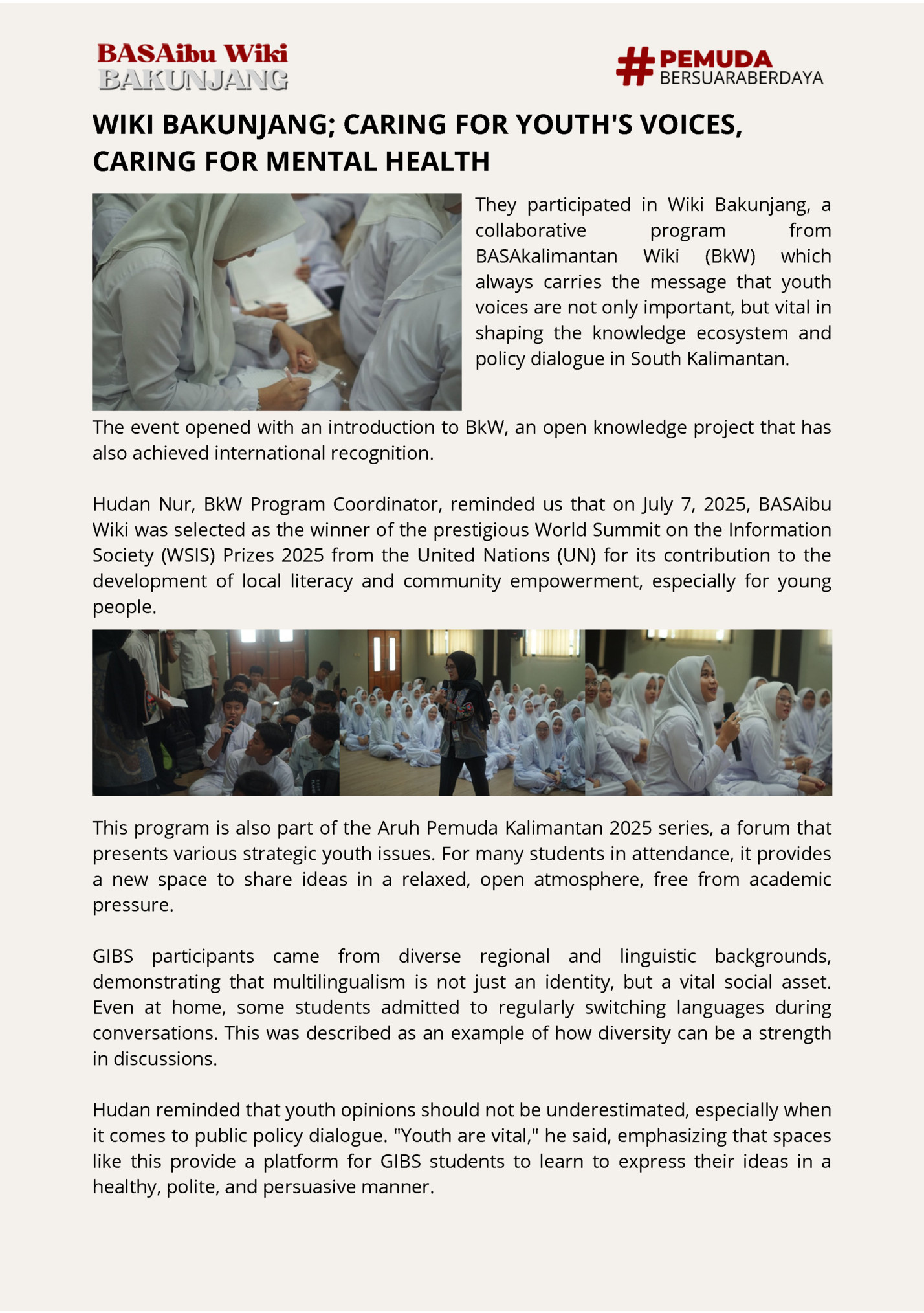 WIKI BAKUNJANG; CARING FOR YOUTH