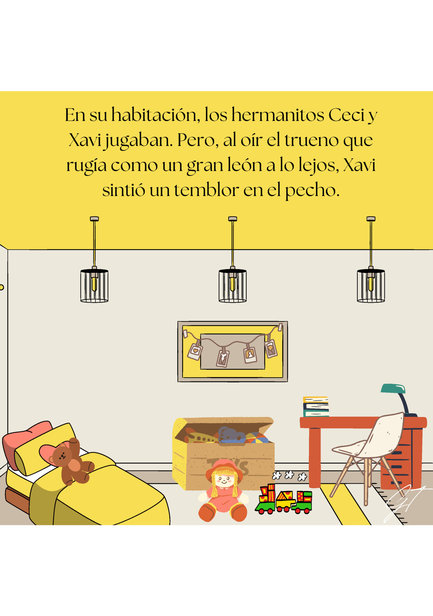 En su habitación, los hermanitos Ceci y