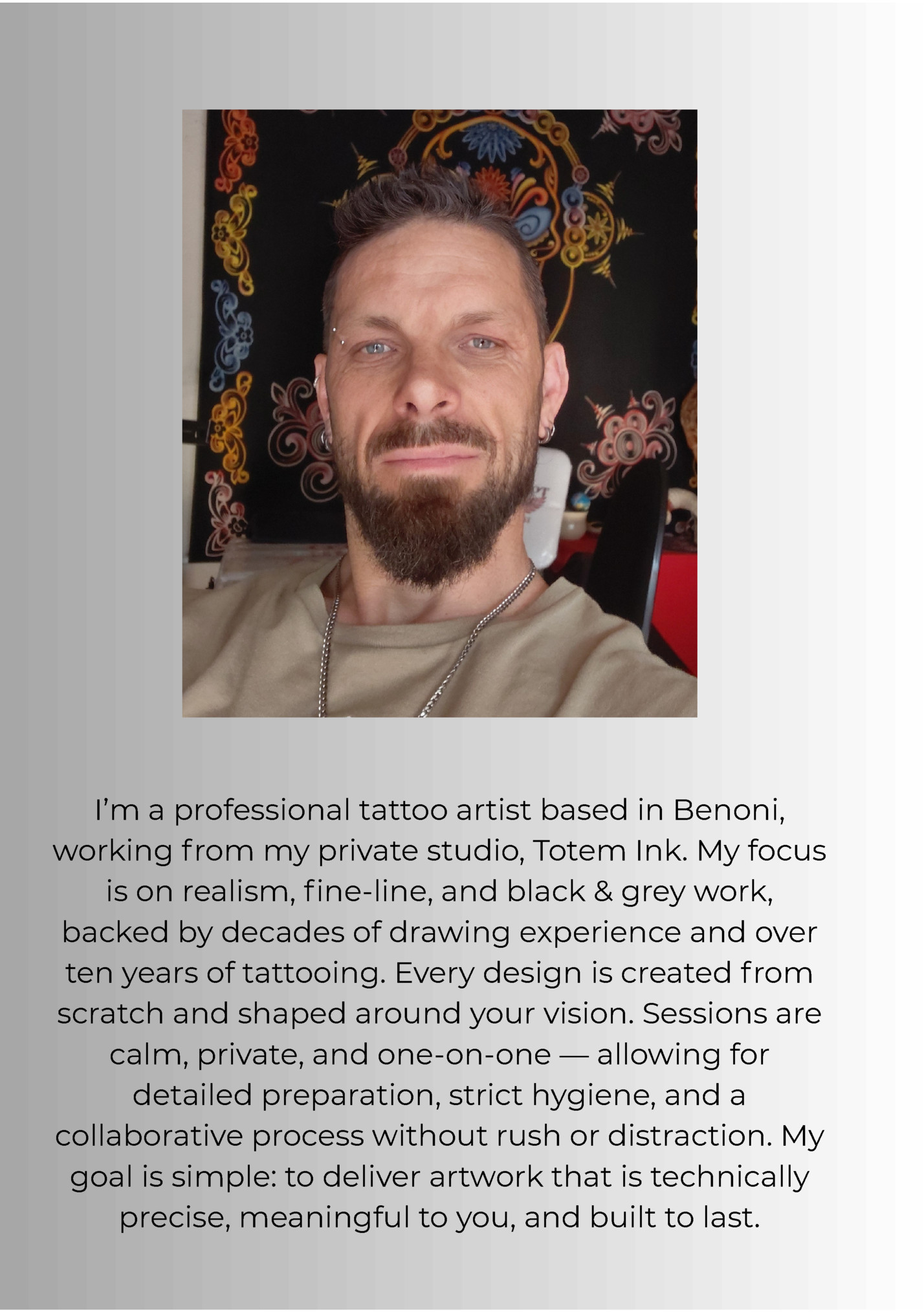 I’m a professional tattoo artist based in Benoni, I’m a professional tattoo artist based in Benoni,