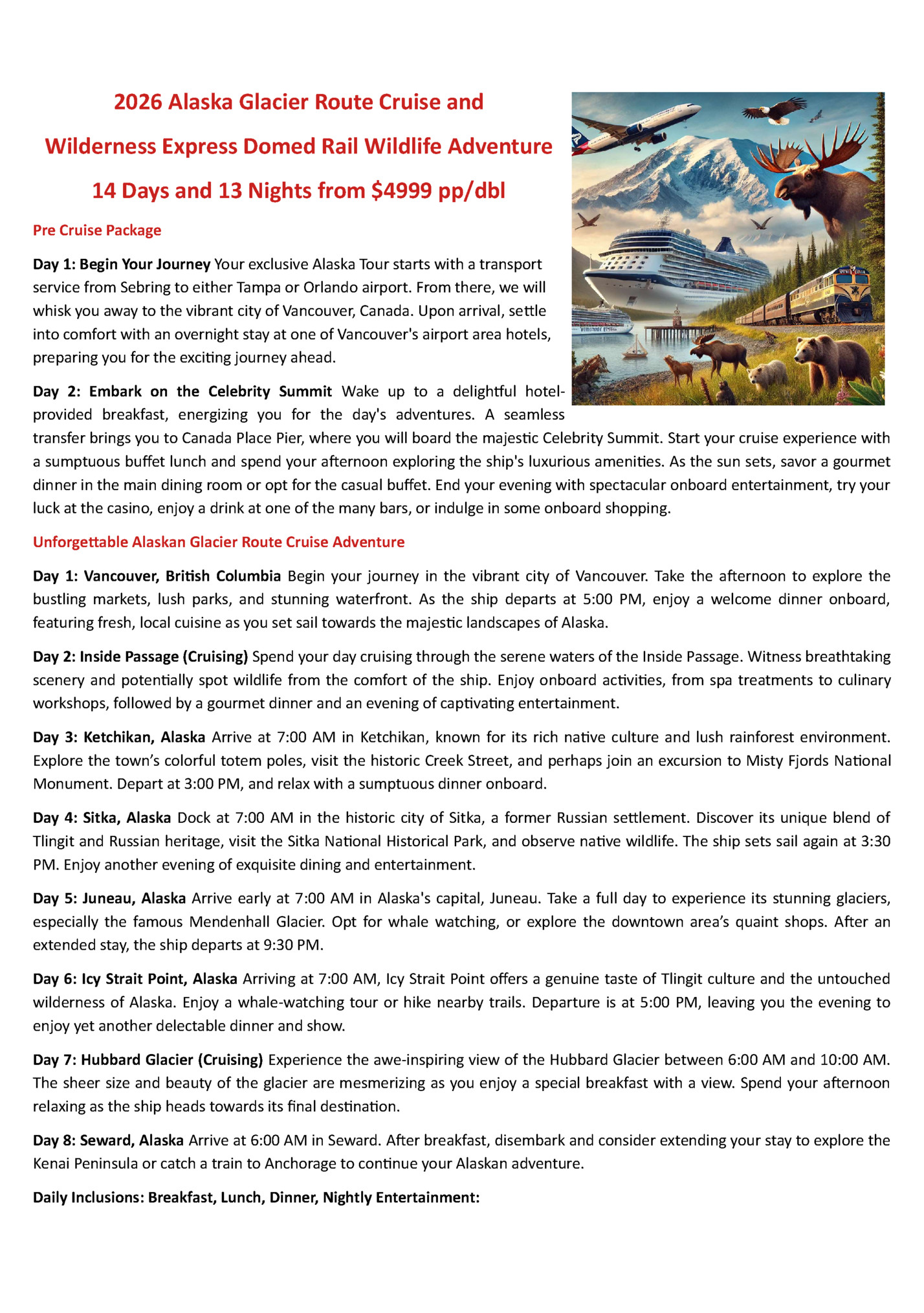 2026 Alaska Glacier Route Cruise and