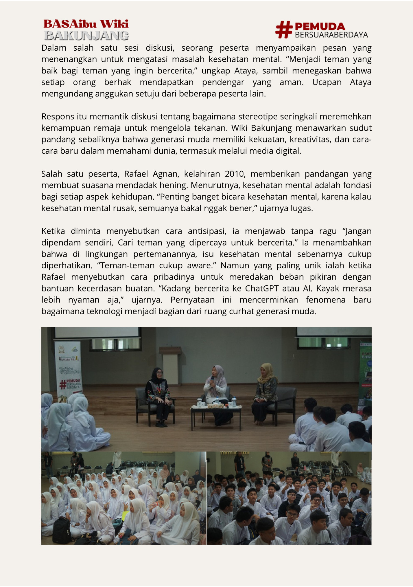 Dalam salah satu sesi diskusi, seorang peserta menyampaikan pesan yang