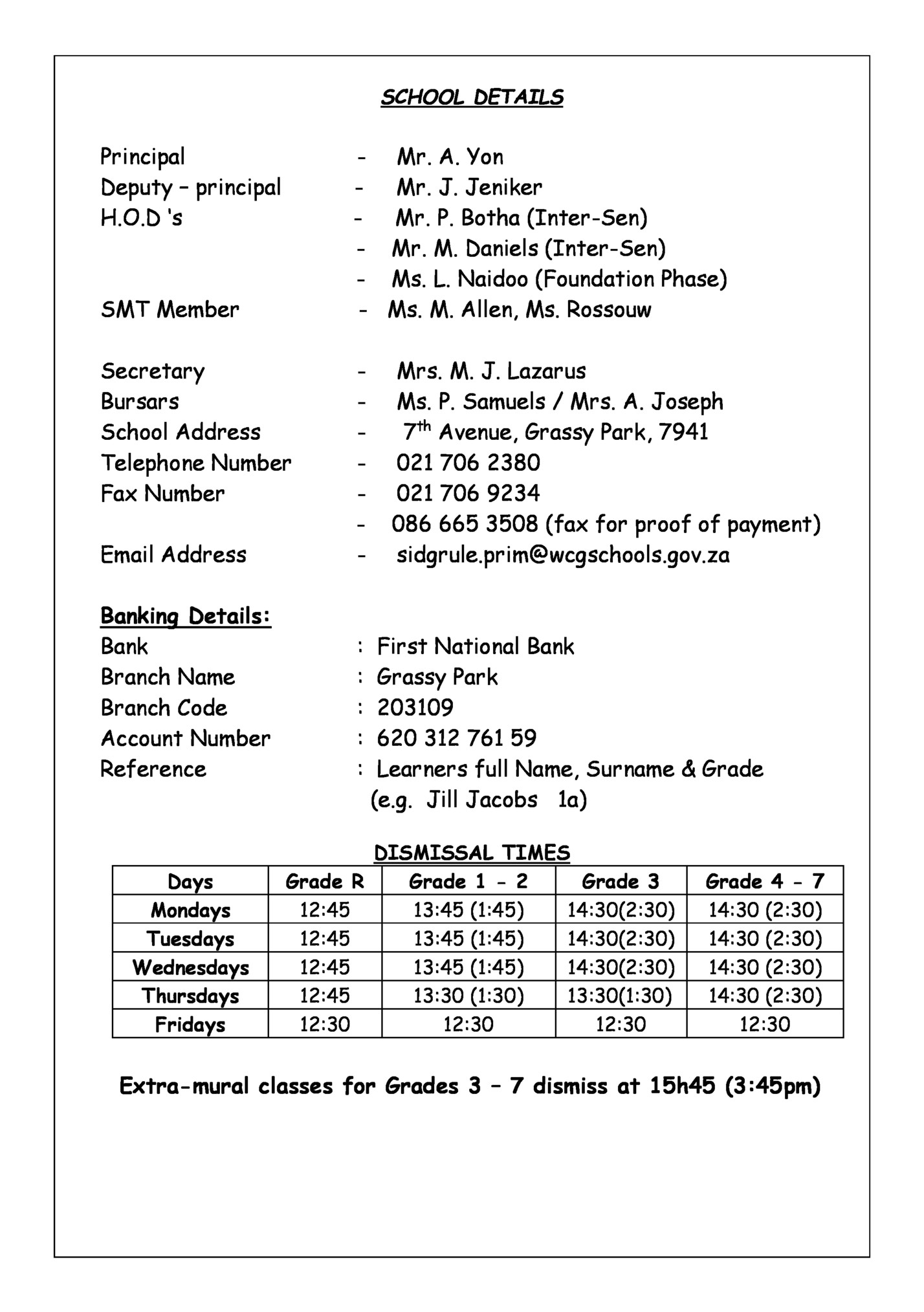 SCHOOL DETAILS