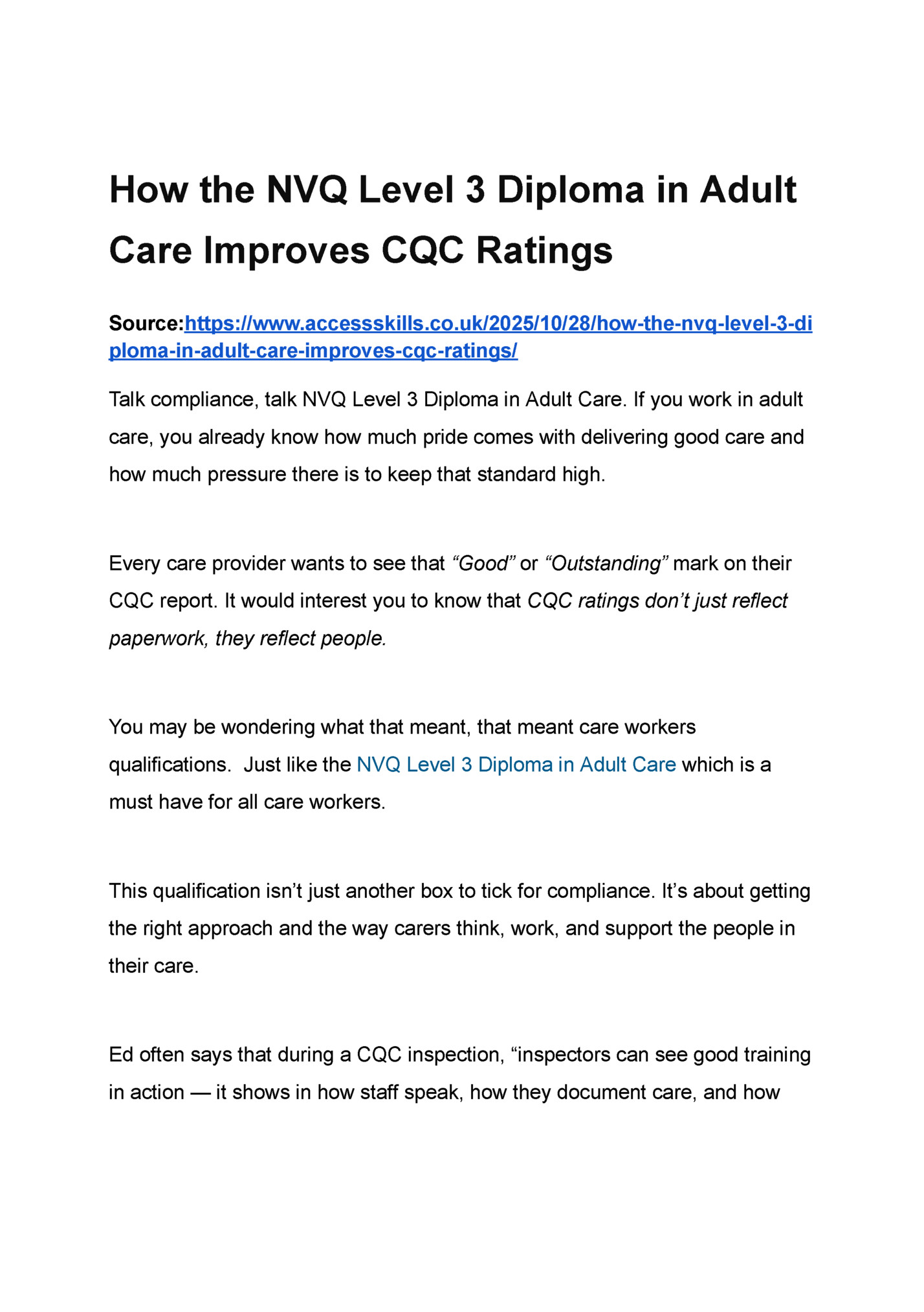 How the NVQ Level 3 Diploma in Adult