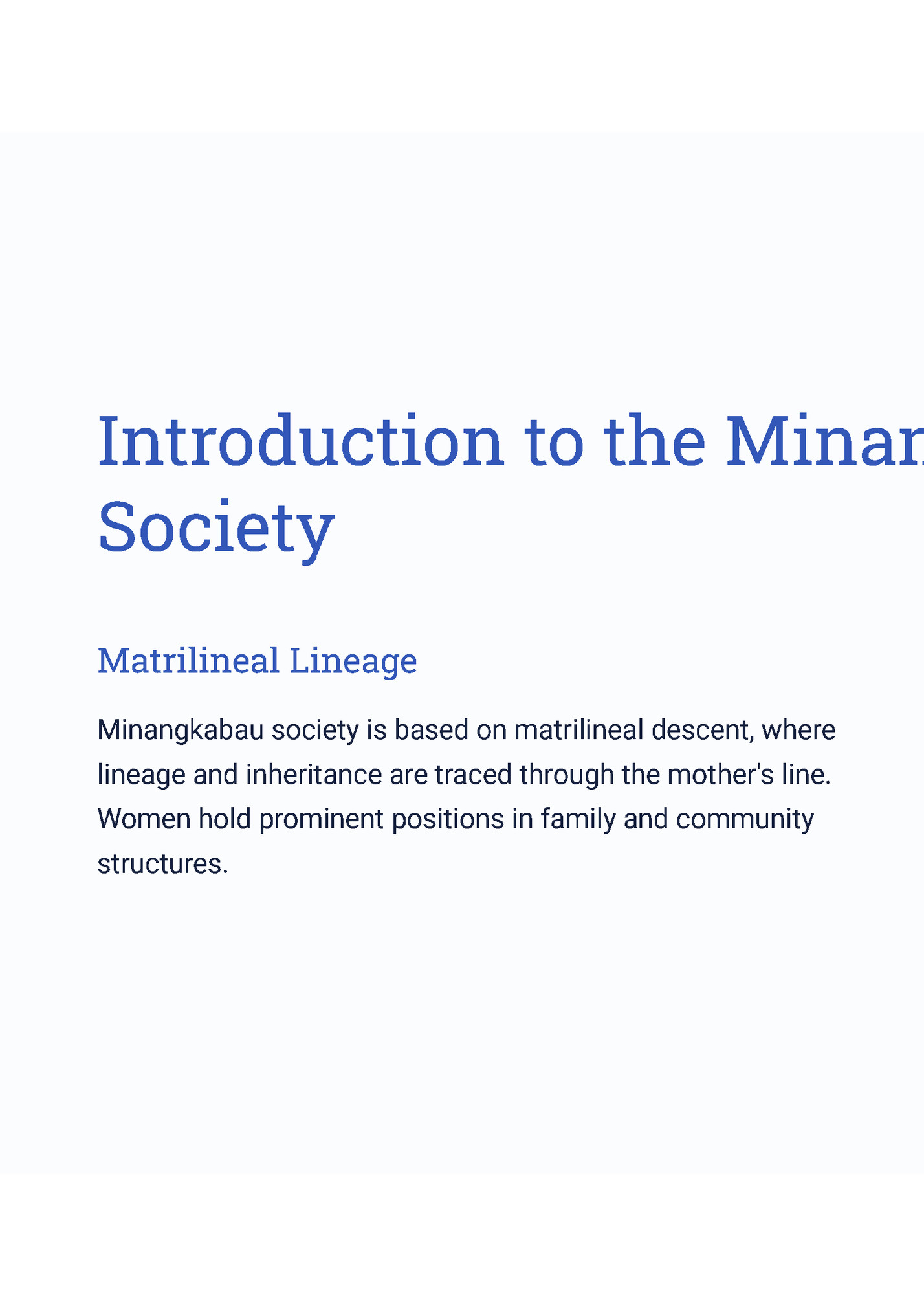 Introduction to the Minangkabau Matrilineal